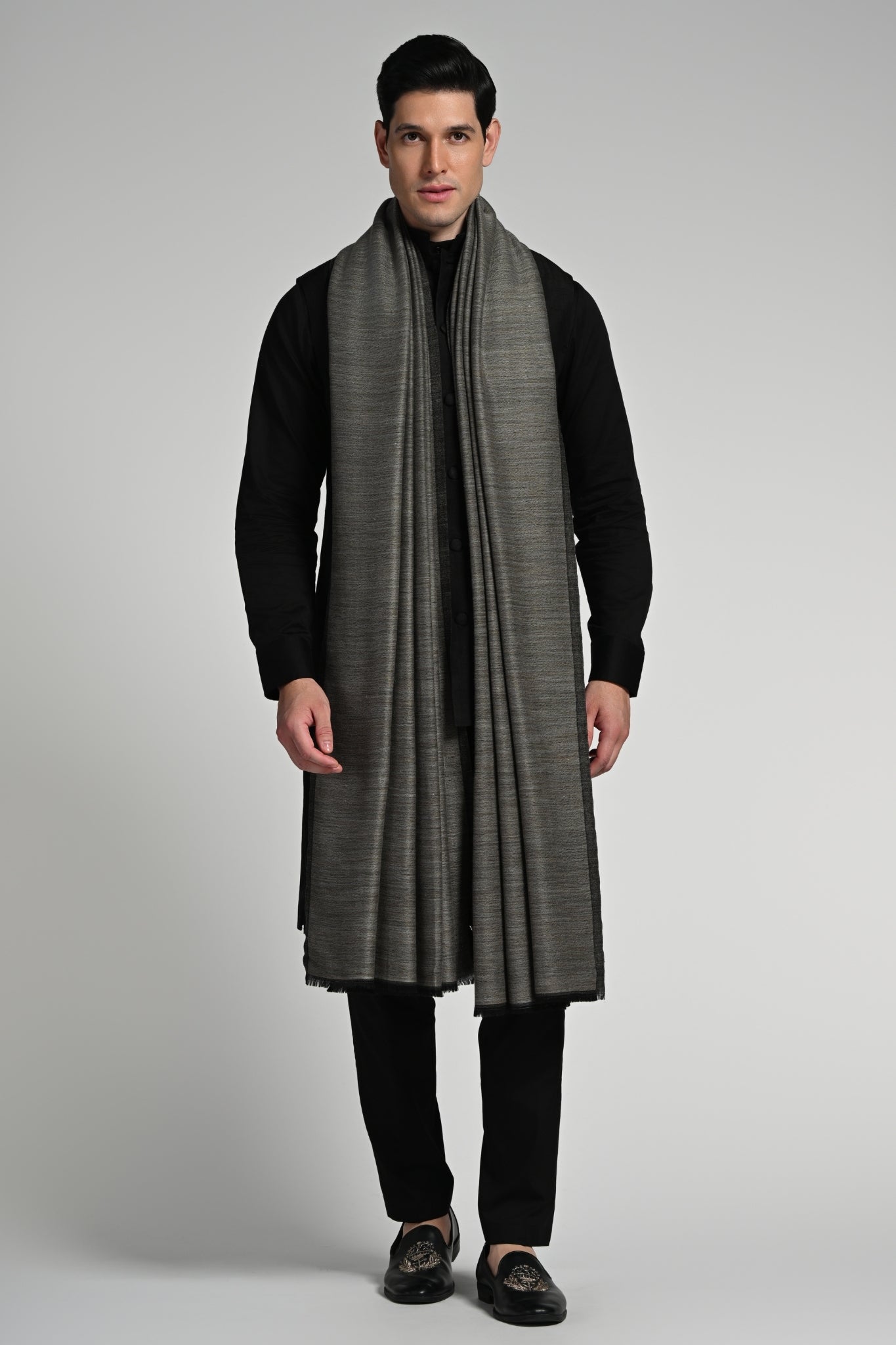 Pure Wool Reversible Dusala – Men's Check & Striper Dusala – View 5 | Taroob