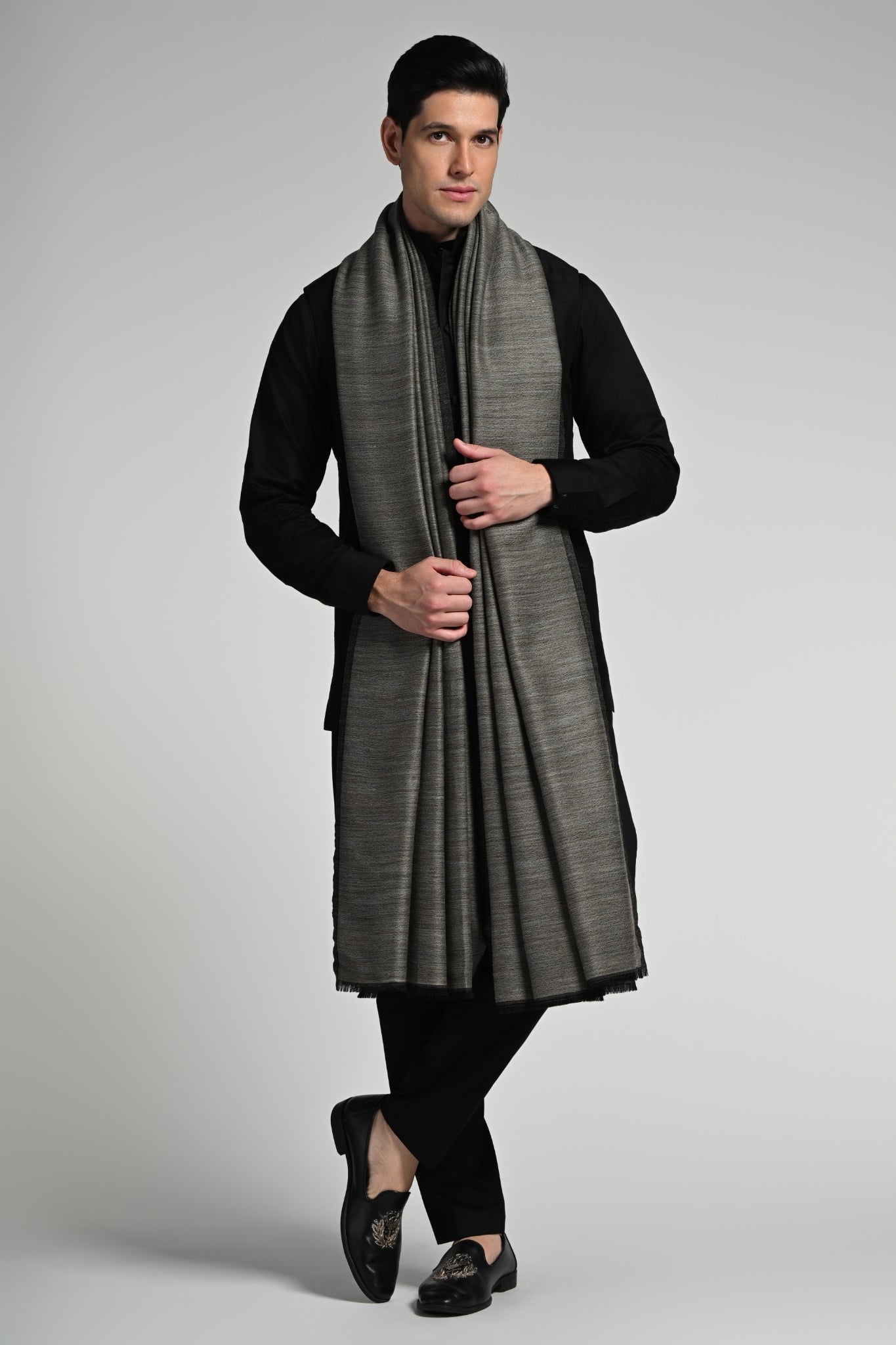 Pure Wool Reversible Dusala – Men's Check & Striper Dusala – Alternate view | Taroob