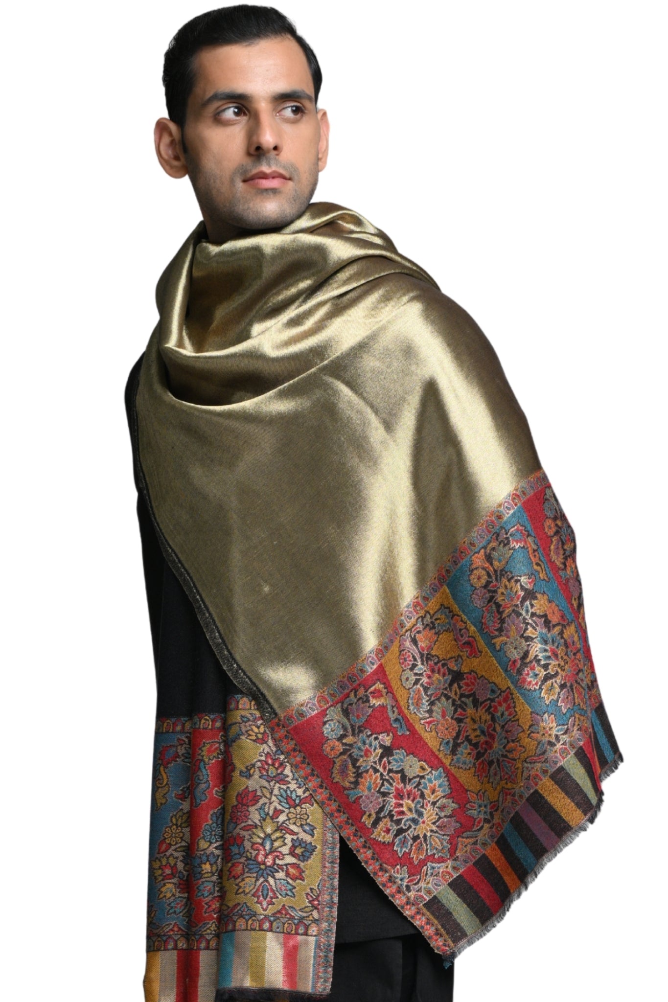 Border Kashmiri Resham Stole – Men's Zari Stoles – View 5 | Taroob