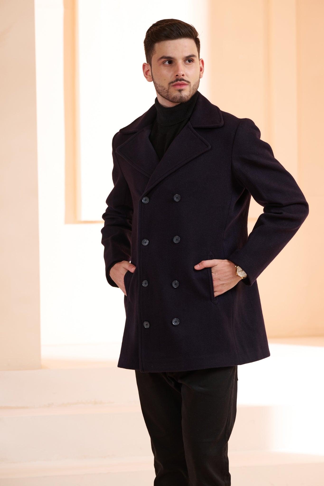 Taroob Cashmere Wool Men's Peacoat