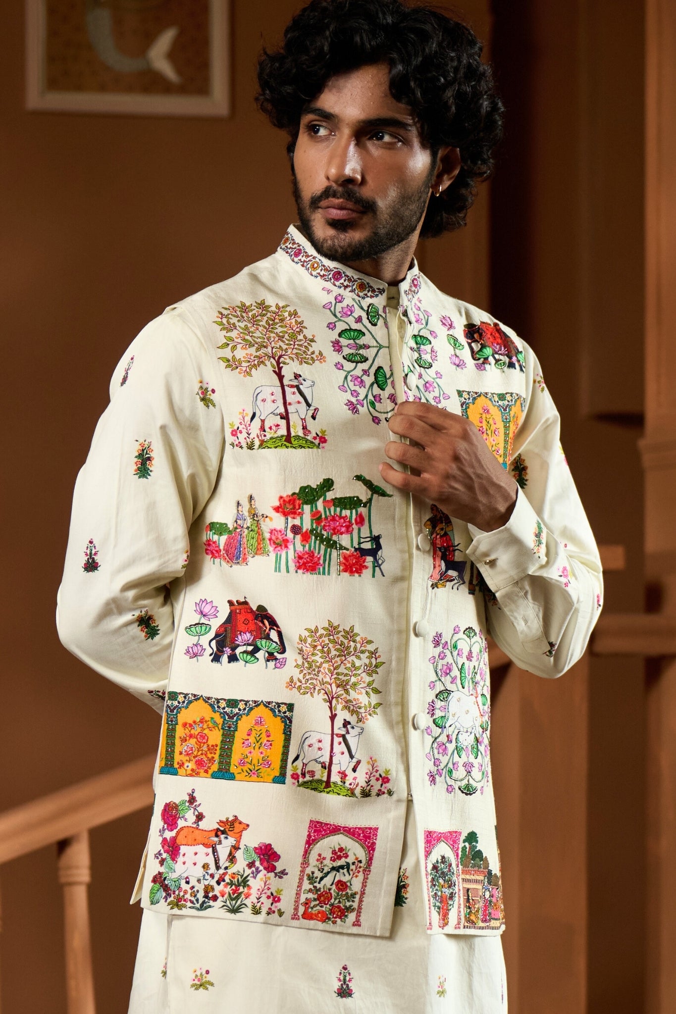Taroob Embroidered Pichwai Nehru Jacket