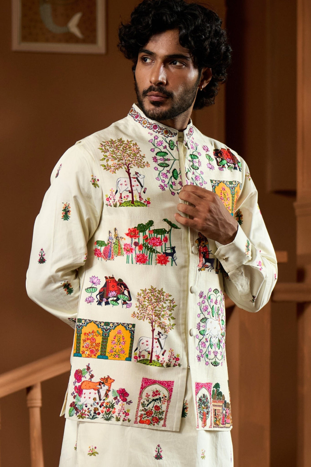 Taroob Embroidered Pichwai Nehru Jacket
