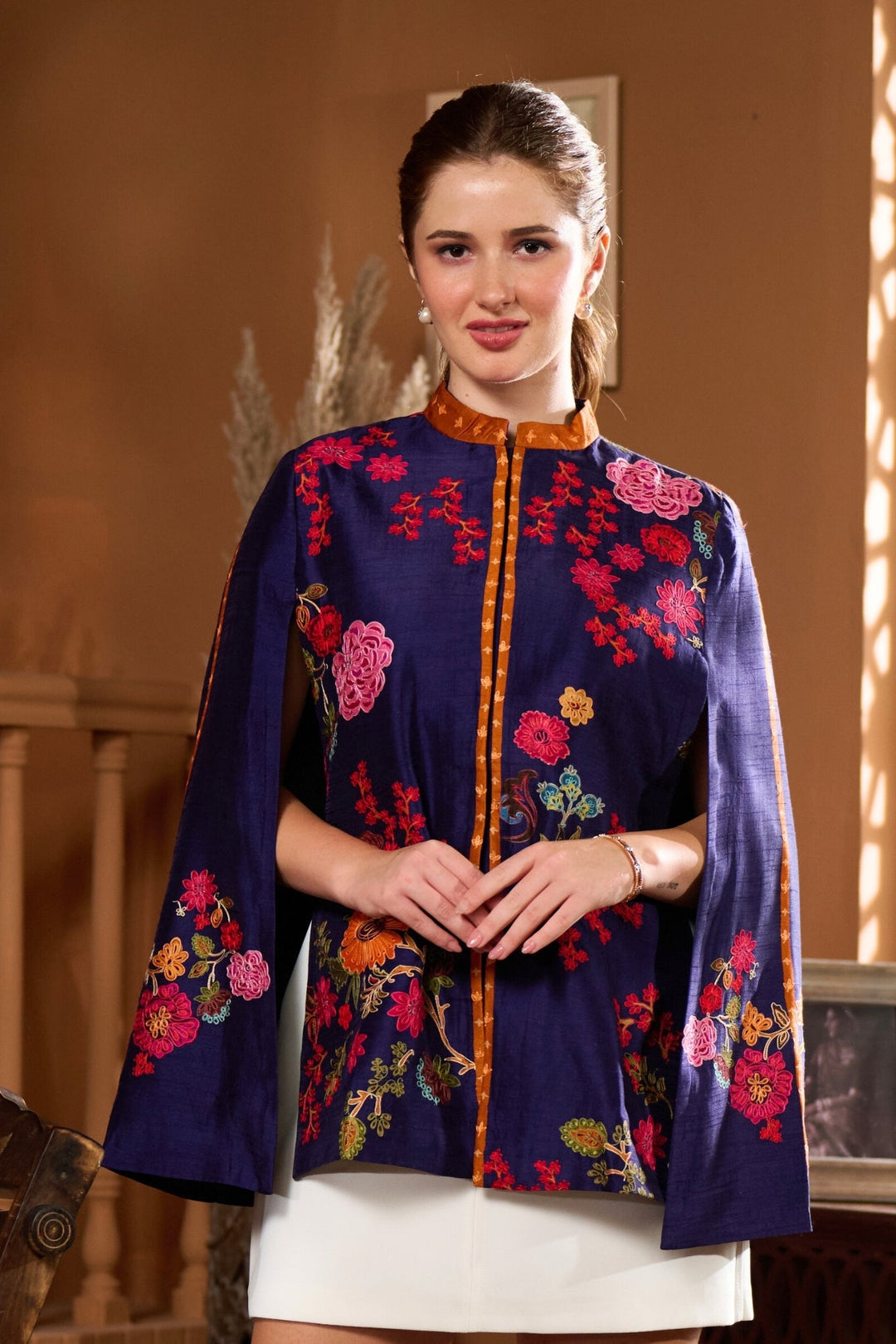 Taroob Silk Floraison Embroidered Cape