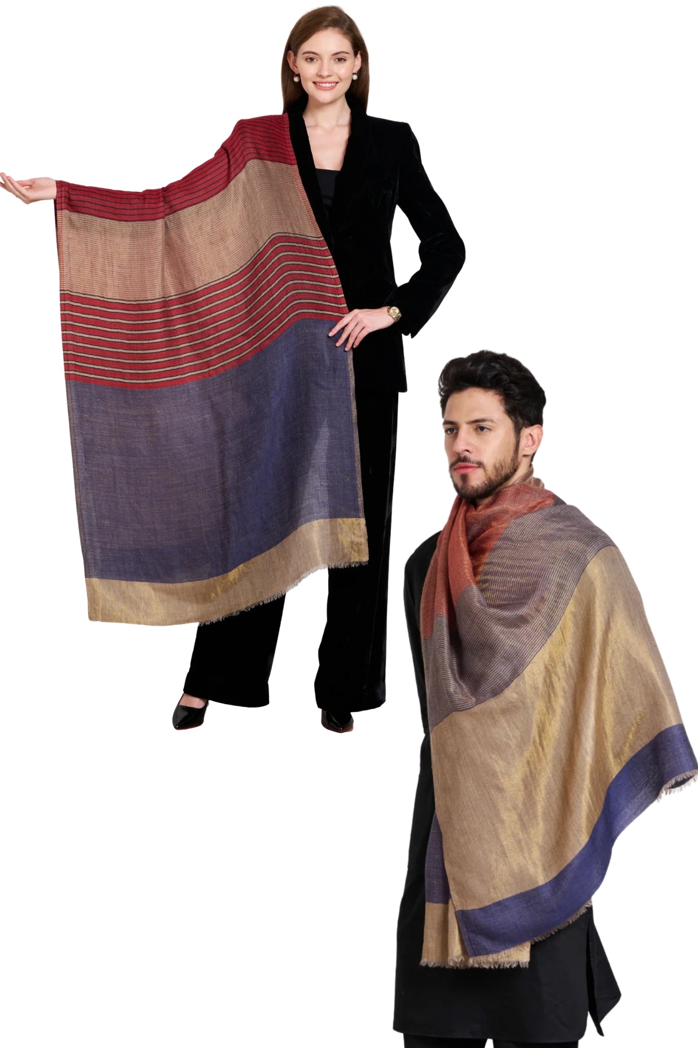 Taroob Gift Set of Unisex Wool Zari Stole for Him or Her