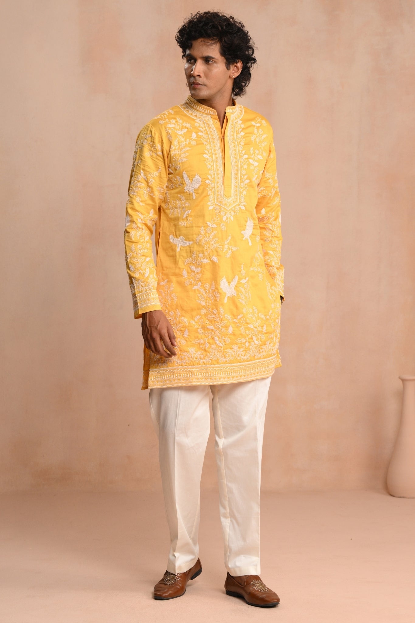 Yellow Shalimar Hand Embroidered Kurta Pajama Set