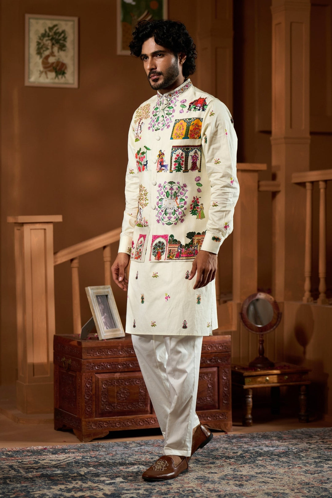 Taroob Embroidered Pichwai Nehru Jacket