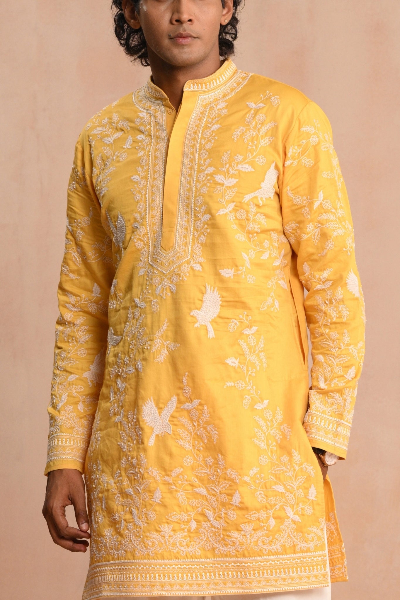 Yellow Shalimar Hand Embroidered Kurta Pajama Set