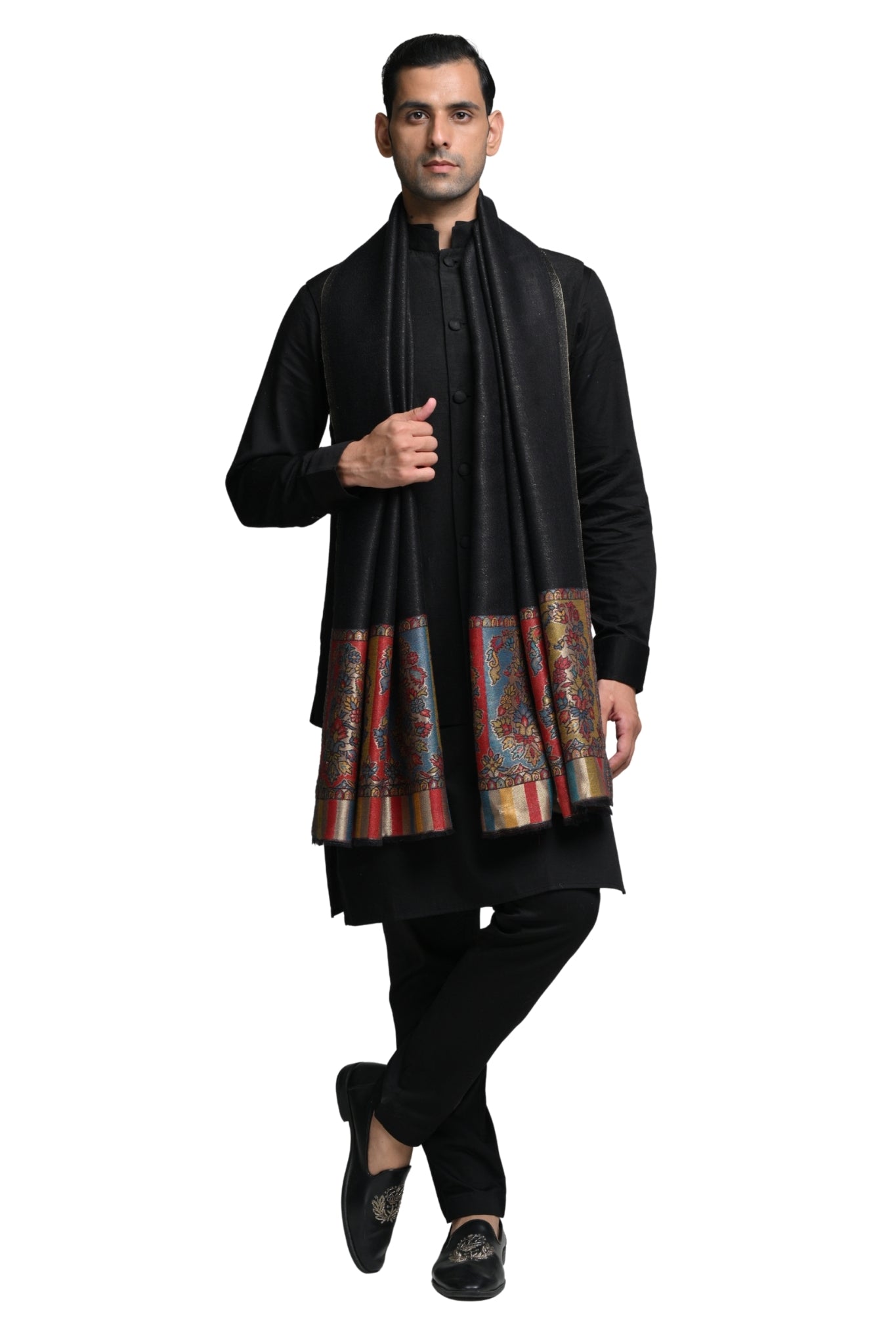 Border Kashmiri Resham Stole – Men's Zari Stoles | Taroob