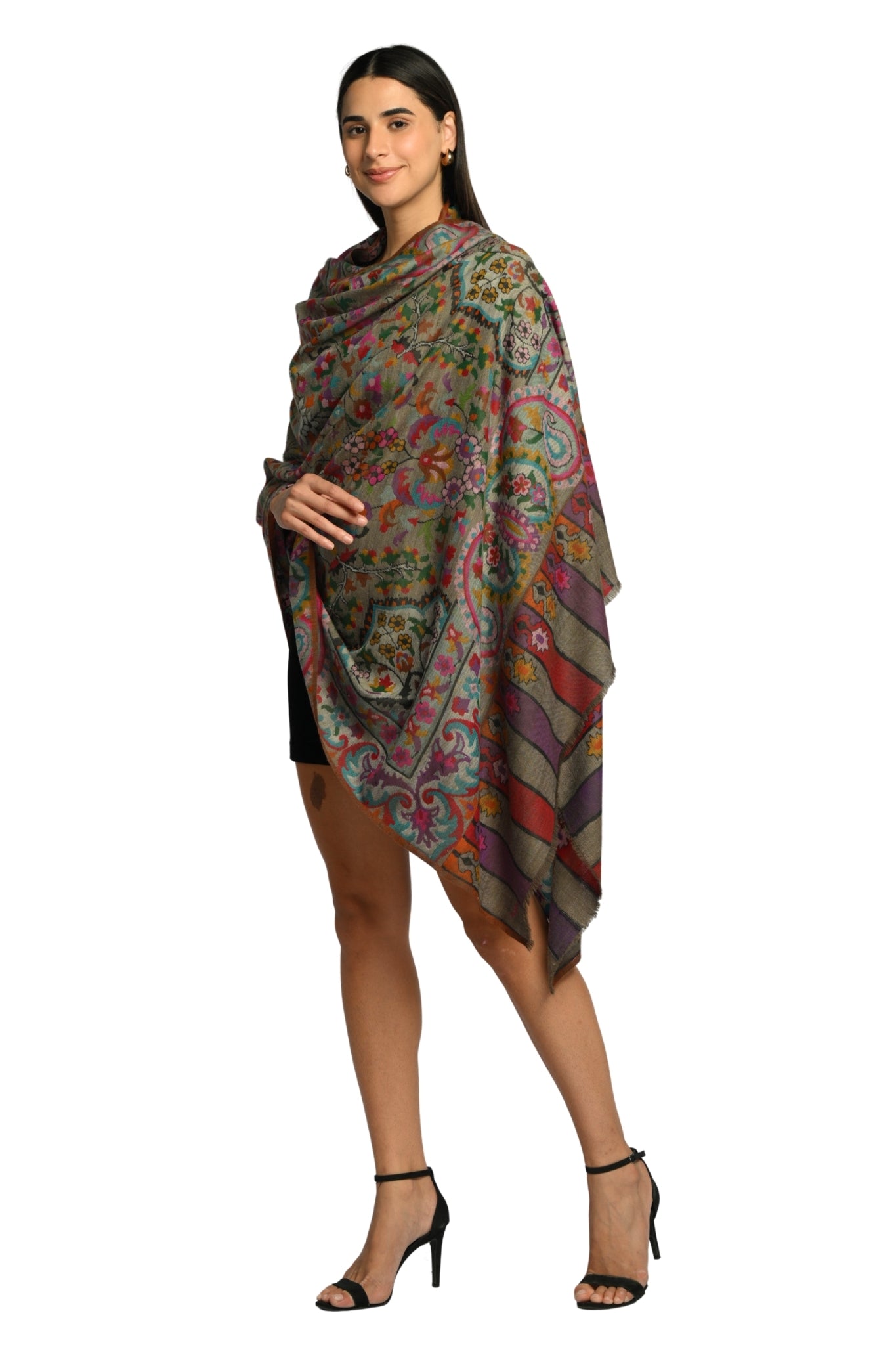 Dark Grey Hand Kaani Pure Pashmina Shawl Taroob