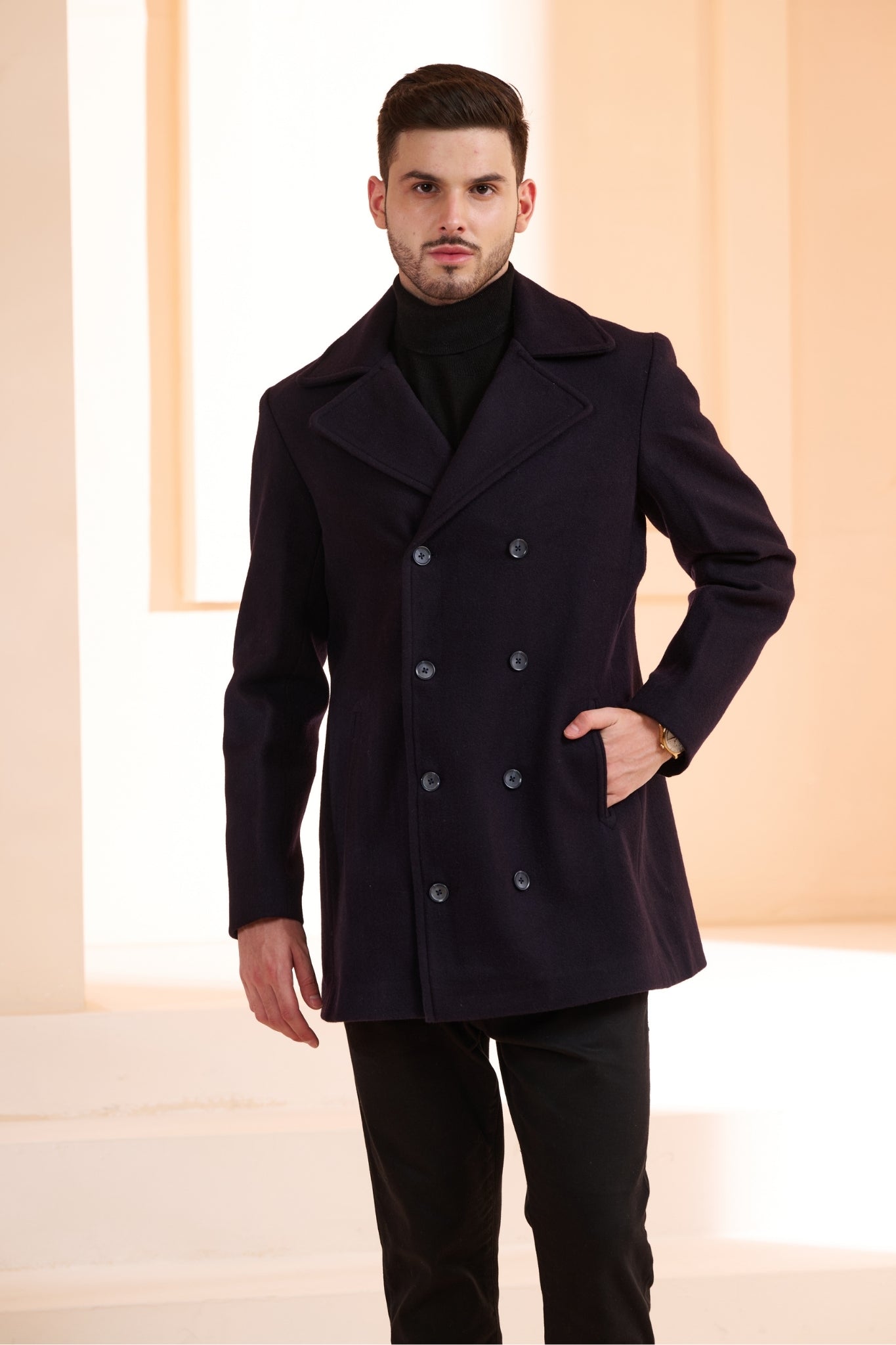 Taroob Cashmere Wool Men's Peacoat
