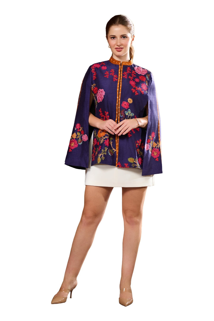Taroob Silk Floraison Embroidered Cape