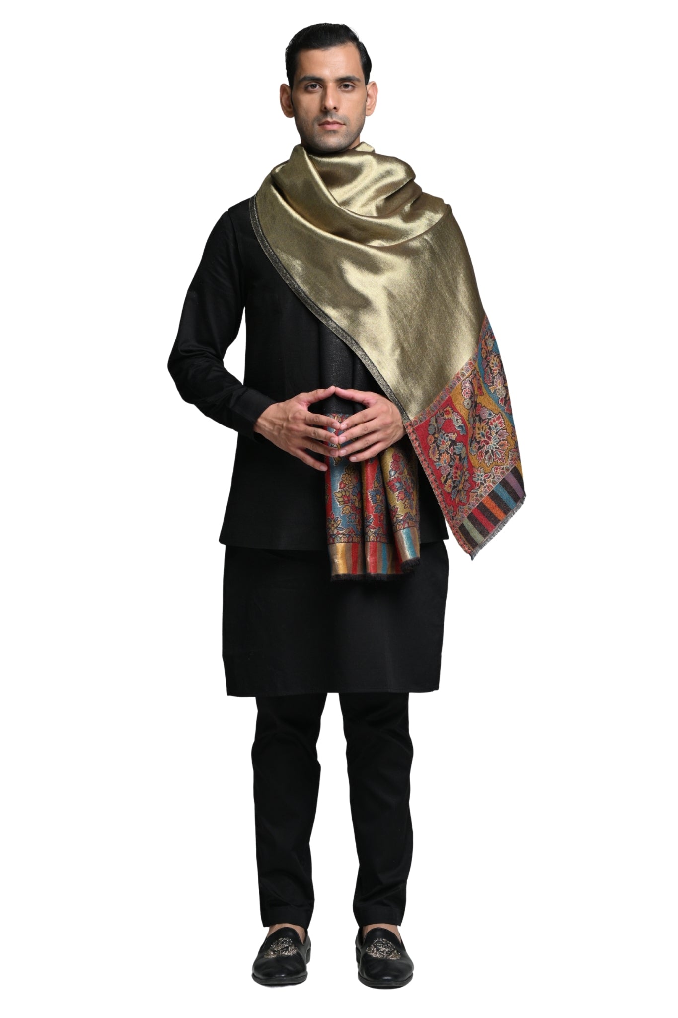 Border Kashmiri Resham Stole – Men's Zari Stoles – Detail view | Taroob