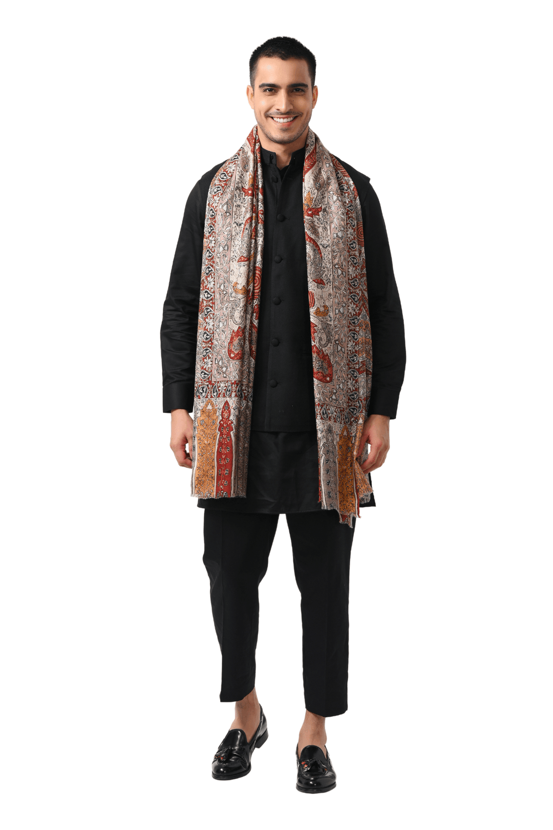 Majestic Paisley Men's Wool Kalamkari Shawl