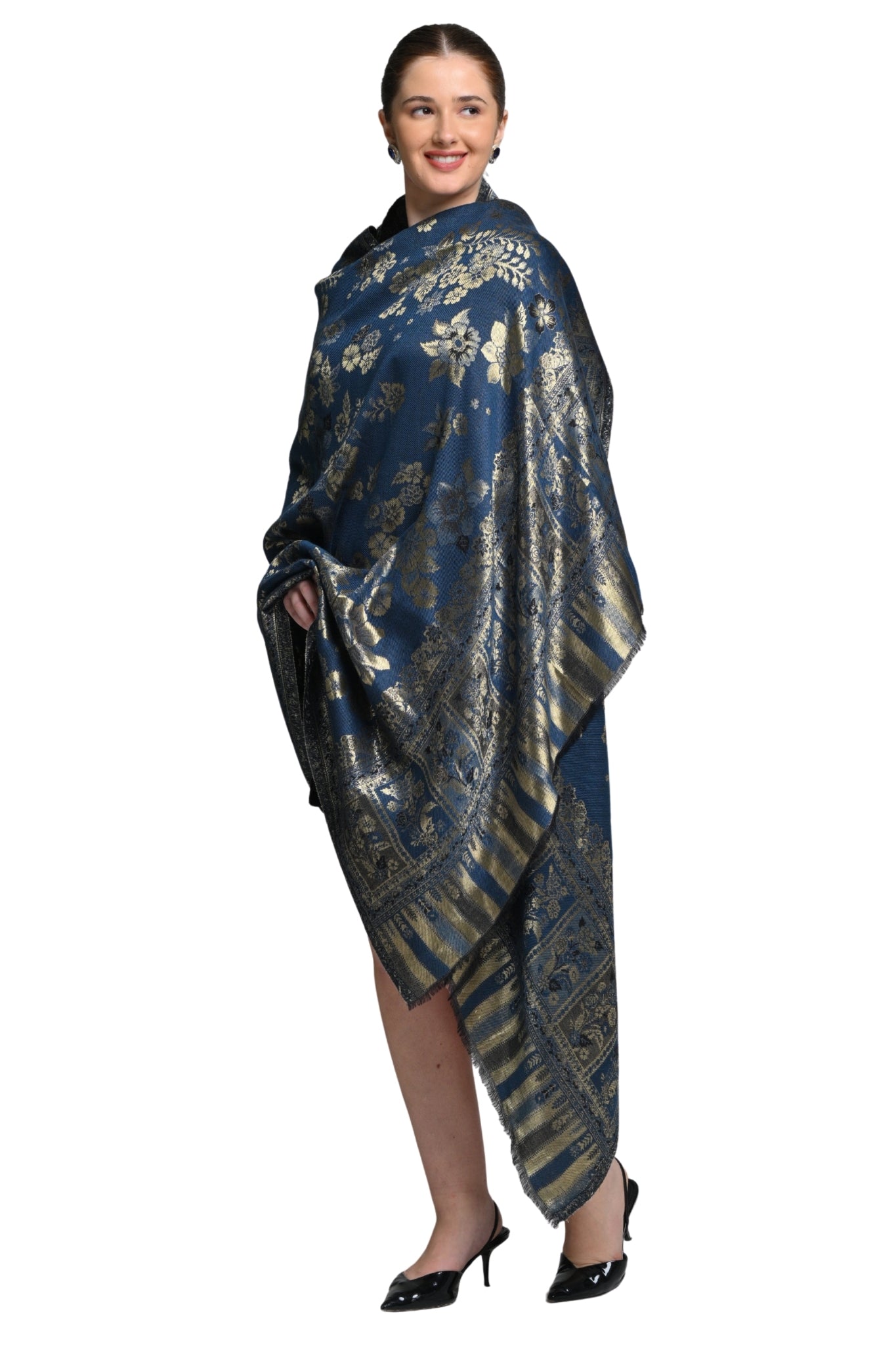 Taroob Wool Floral Resham Reversible Shawl