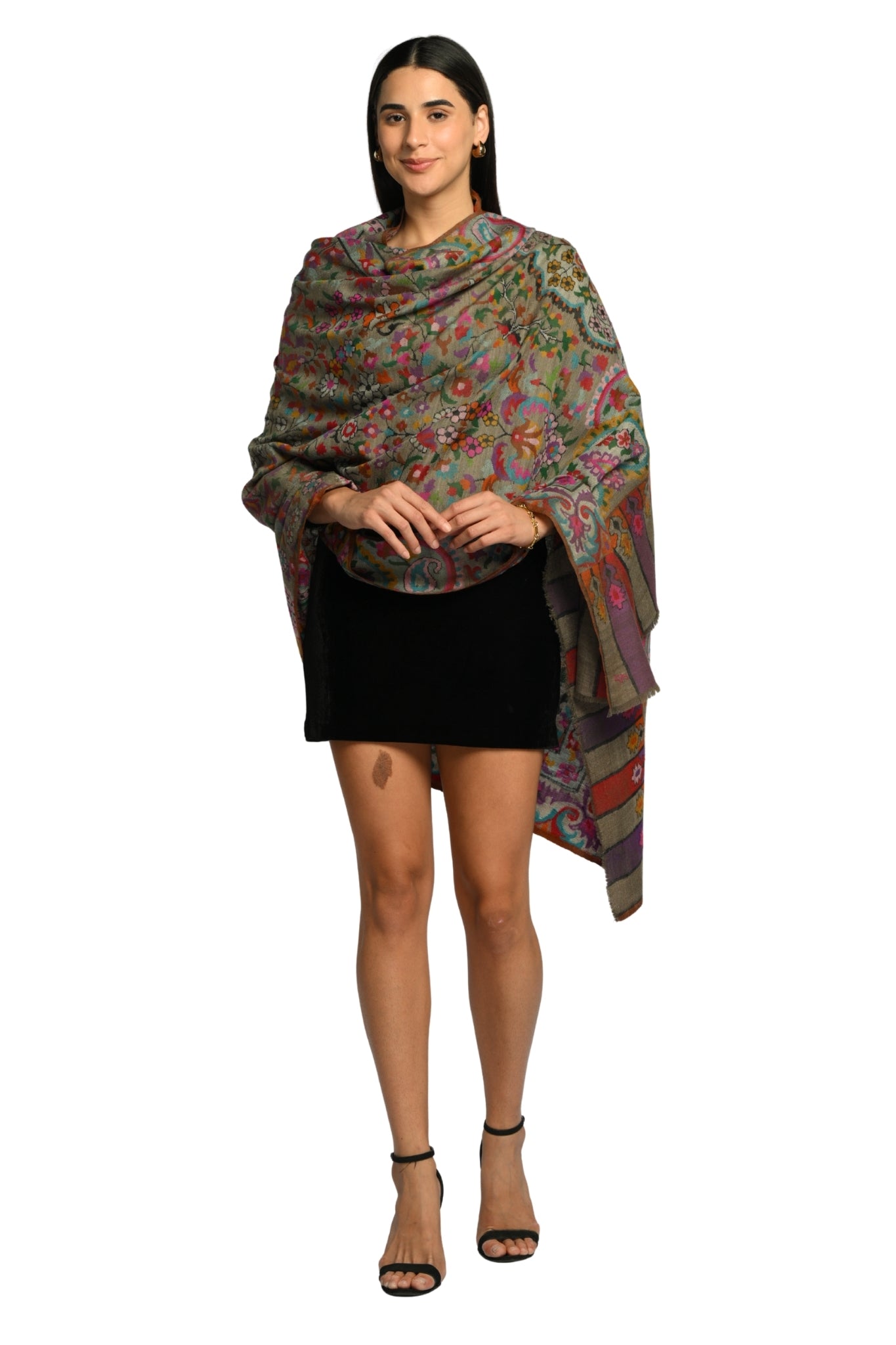 Dark Grey Hand Kaani Pure Pashmina Shawl Taroob