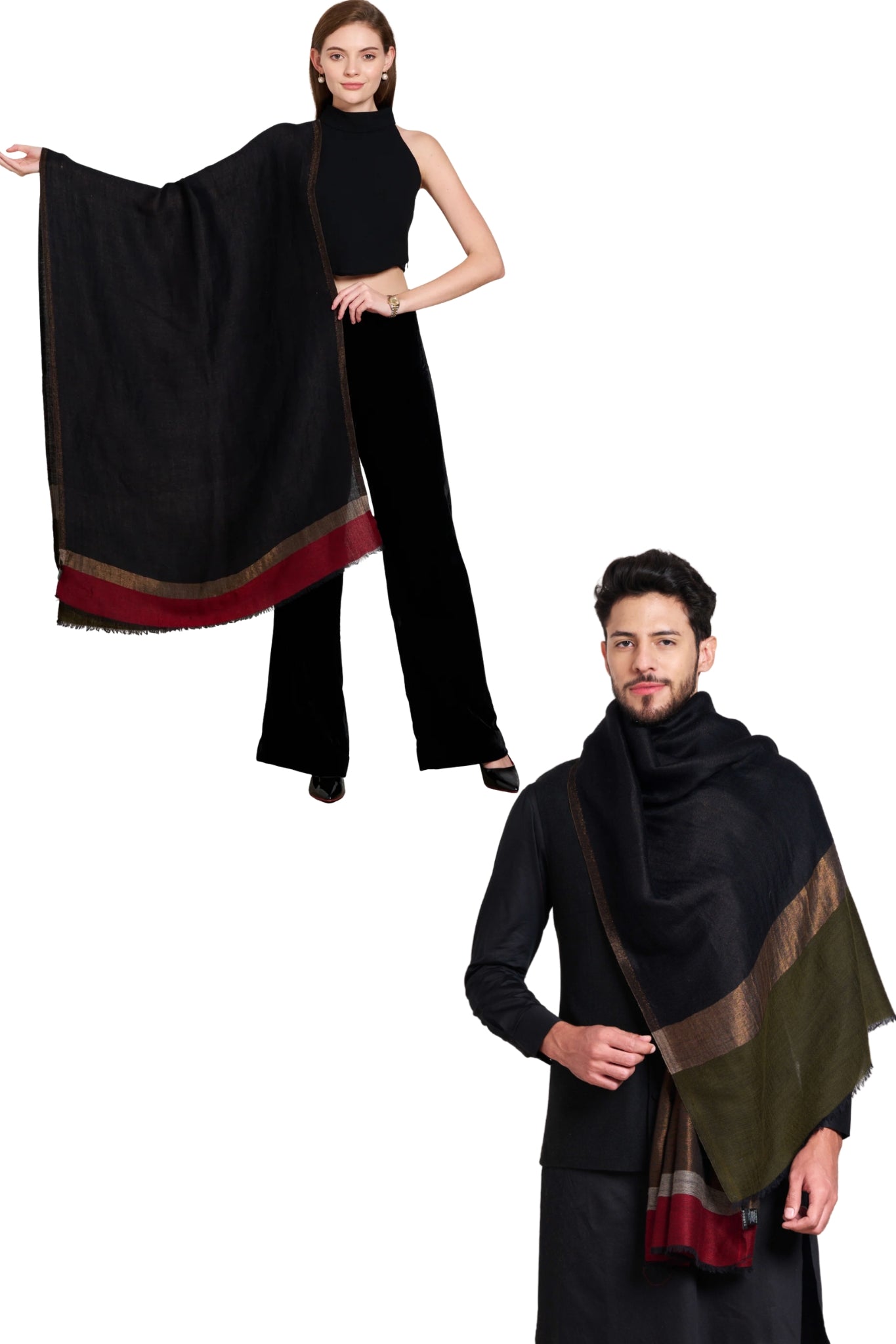 Taroob Gift Set of Unisex Wool Zari Stole for Him or Her