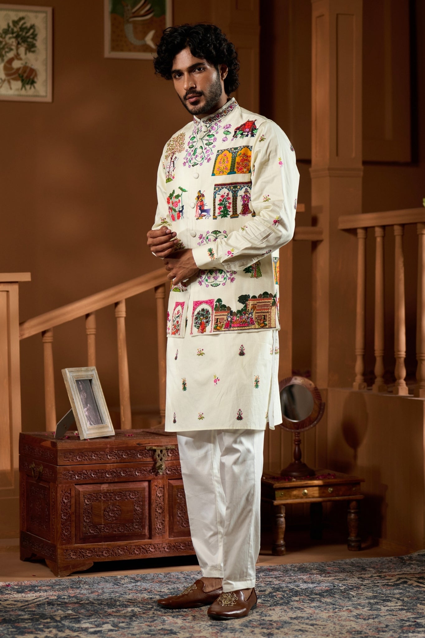 Taroob Embroidered Pichwai Nehru Jacket