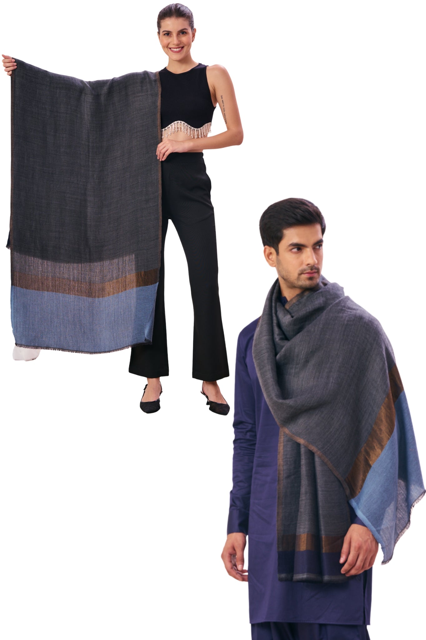 Taroob Gift Set of Unisex Wool Zari Stole for Him or Her
