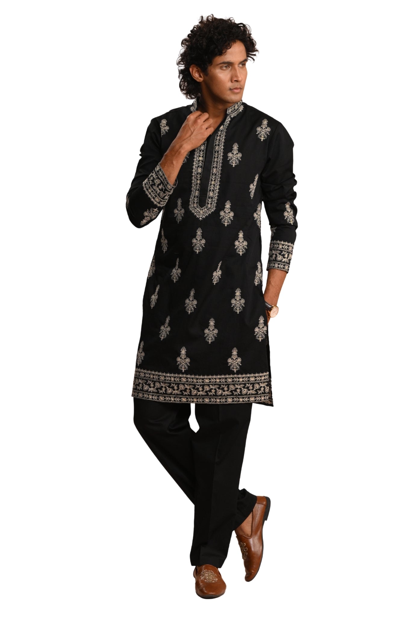 Black Shehzaad Embroidered  Kurta Pajama Set