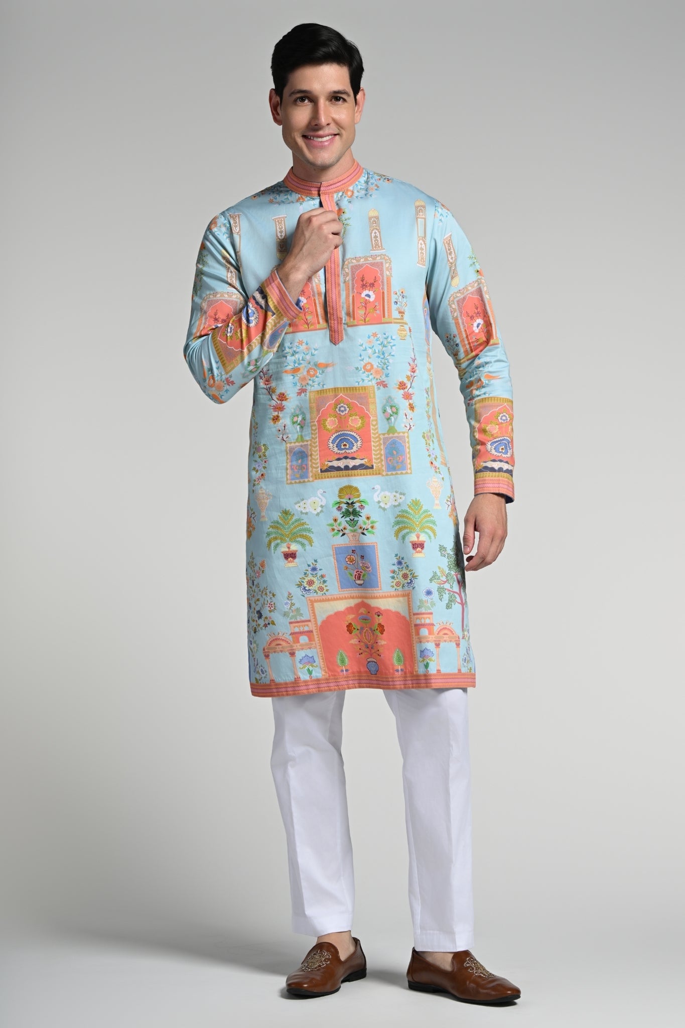 Taroob Printed Raj Mahal Kurta Pajama Set