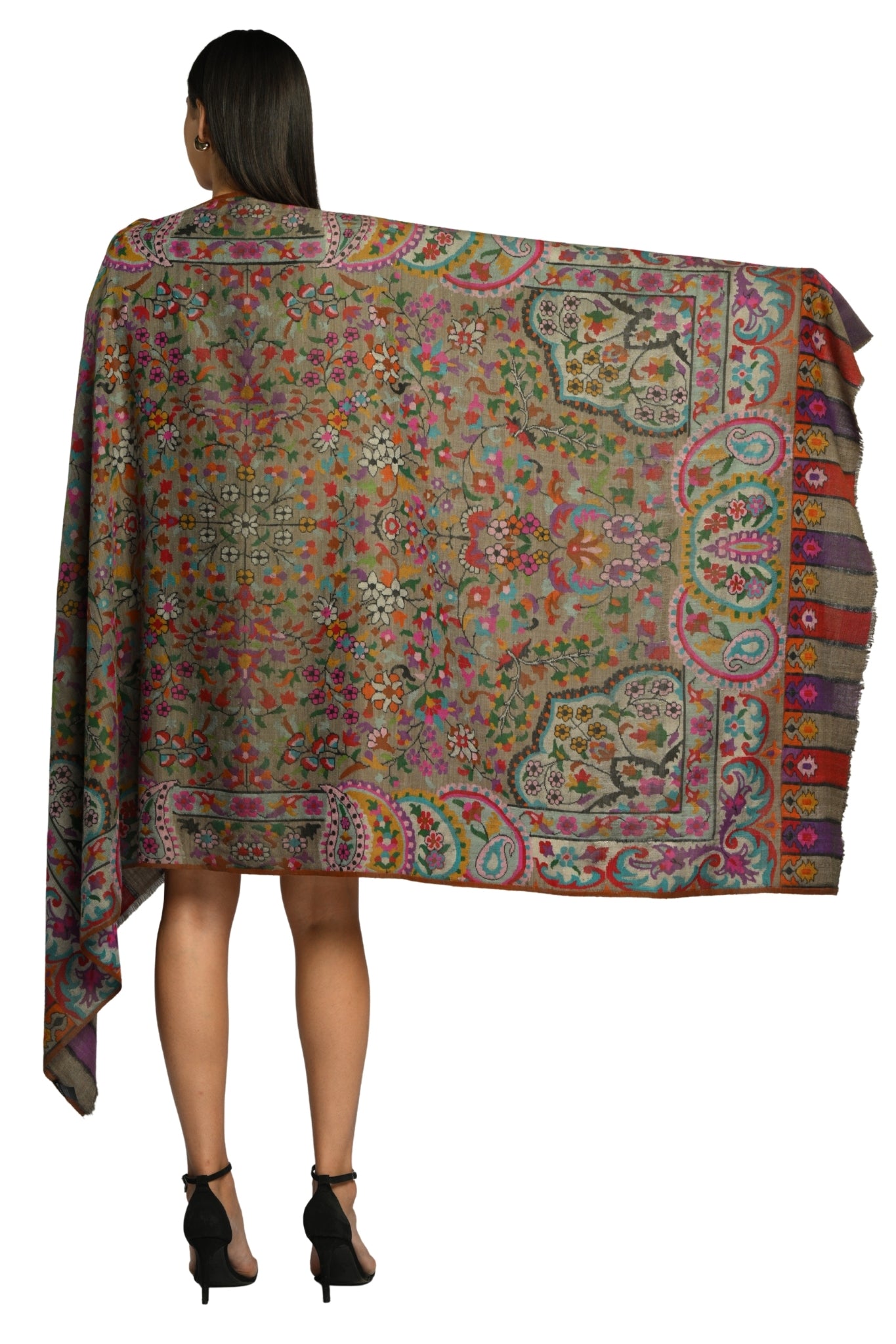 Dark Grey Hand Kaani Pure Pashmina Shawl Taroob