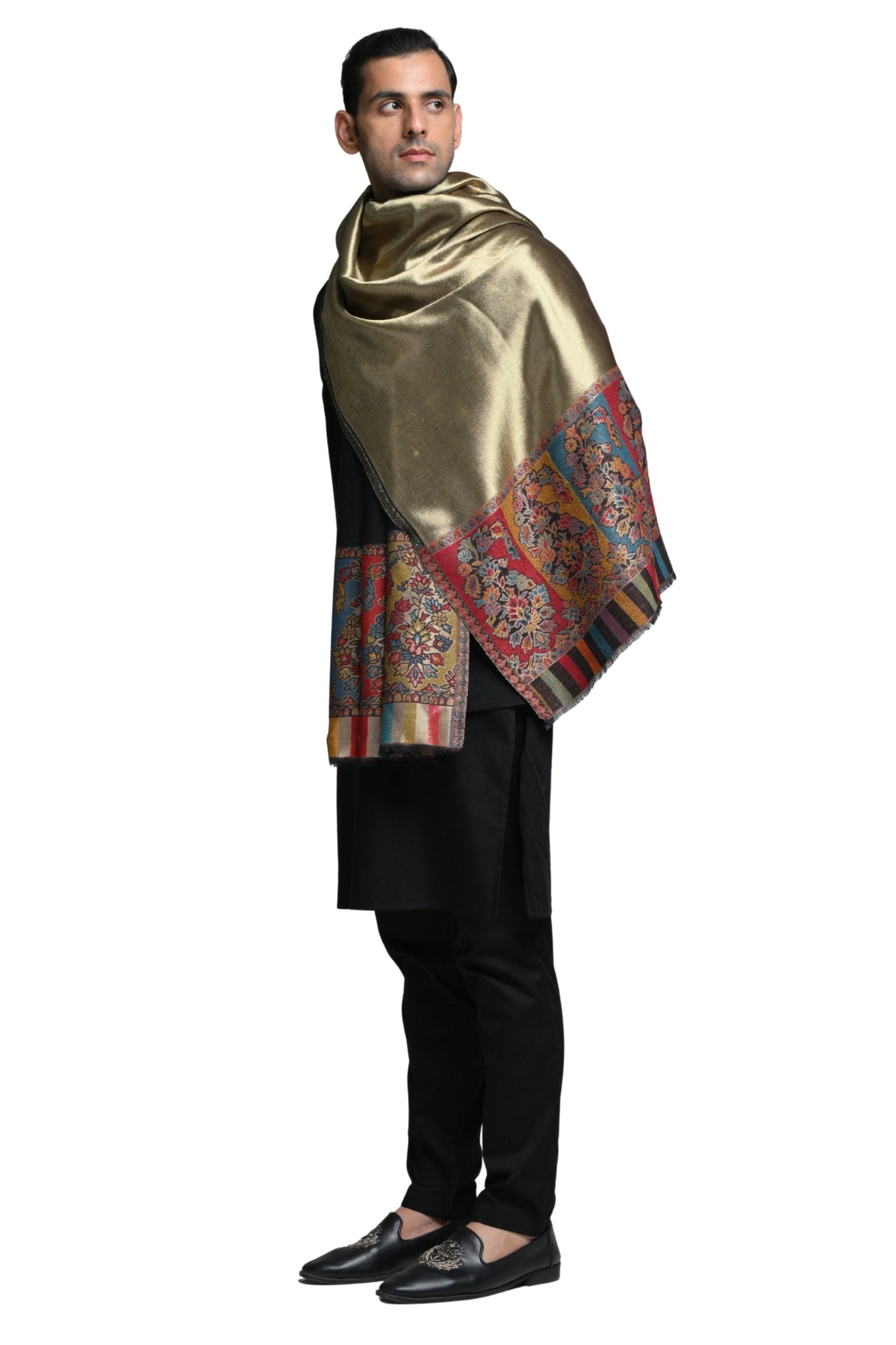 Border Kashmiri Resham Stole – Men's Zari Stoles – View 6 | Taroob