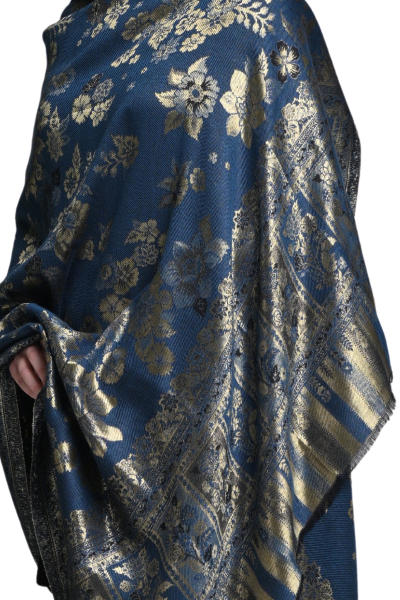 Taroob Wool Floral Resham Reversible Shawl