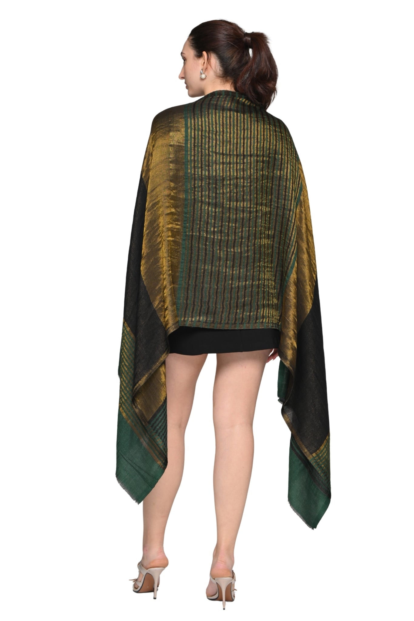 Fine Wool Antique Gold Striper Stole – Women's Zari Stoles – View 7 | Taroob