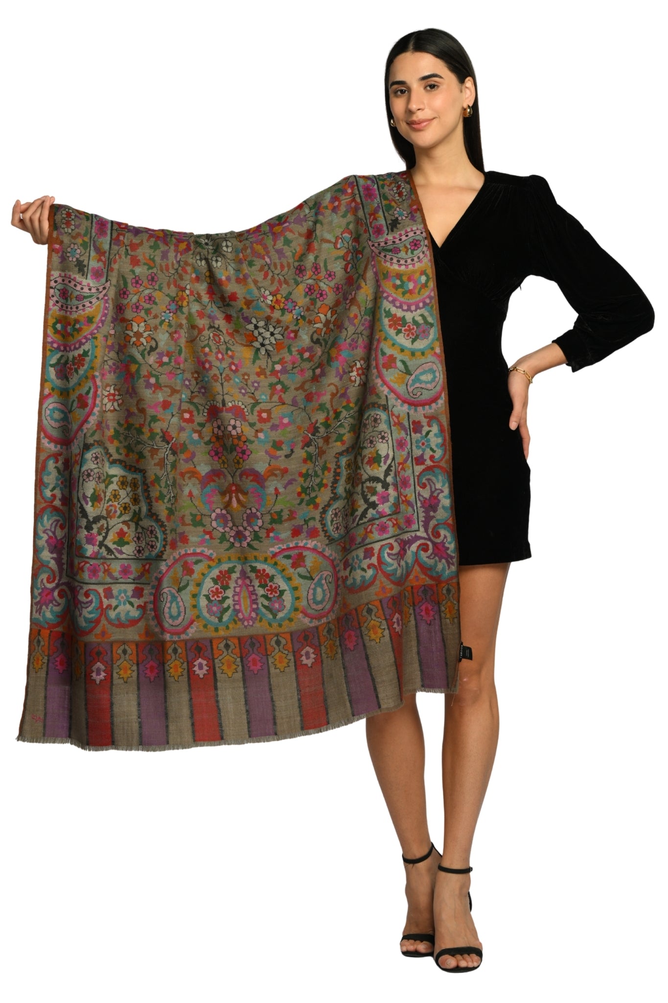 Dark Grey Hand Kaani Pure Pashmina Shawl Taroob