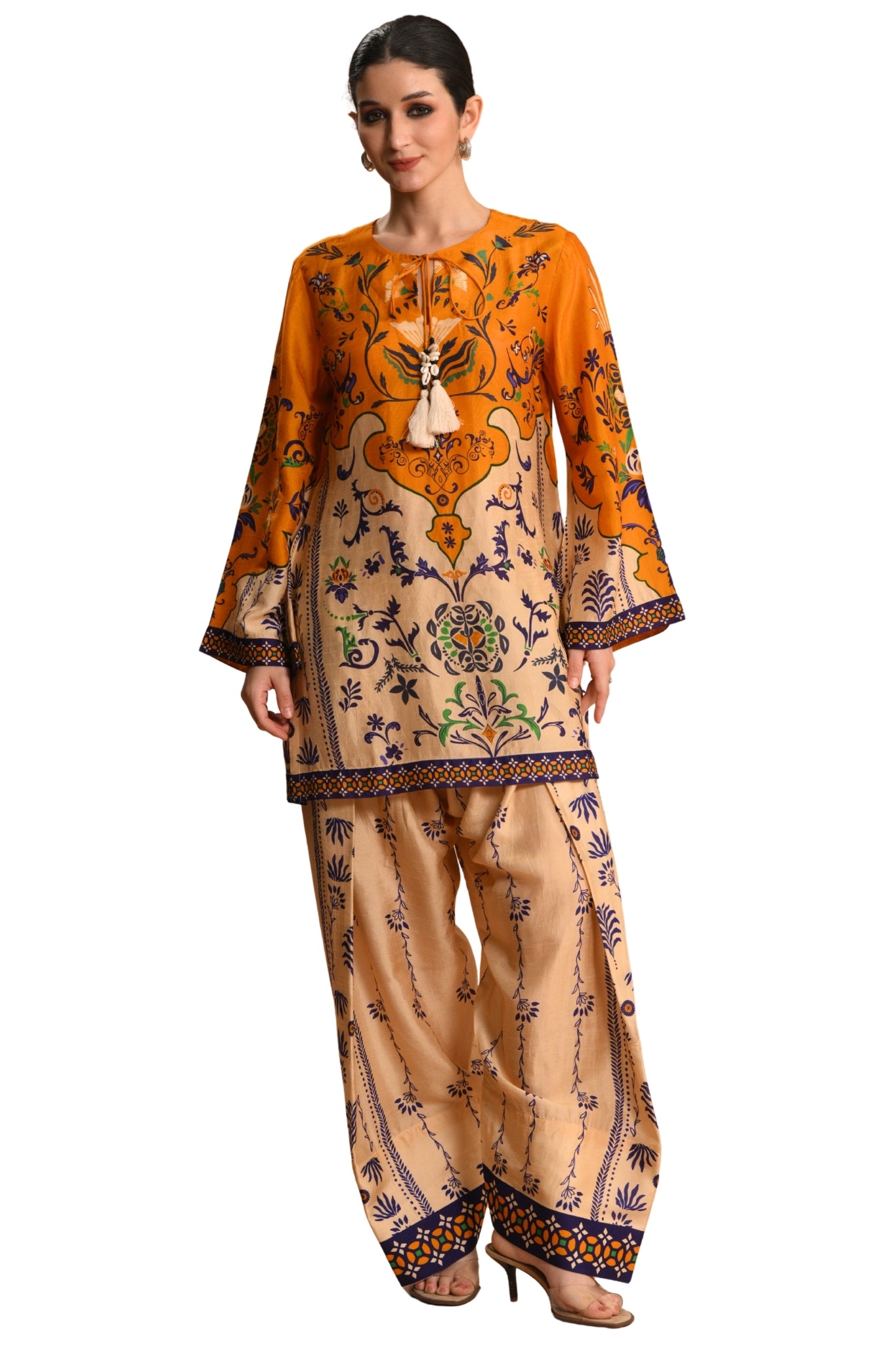 Mustard Gulnaar Heritage Kurta Set Taroob