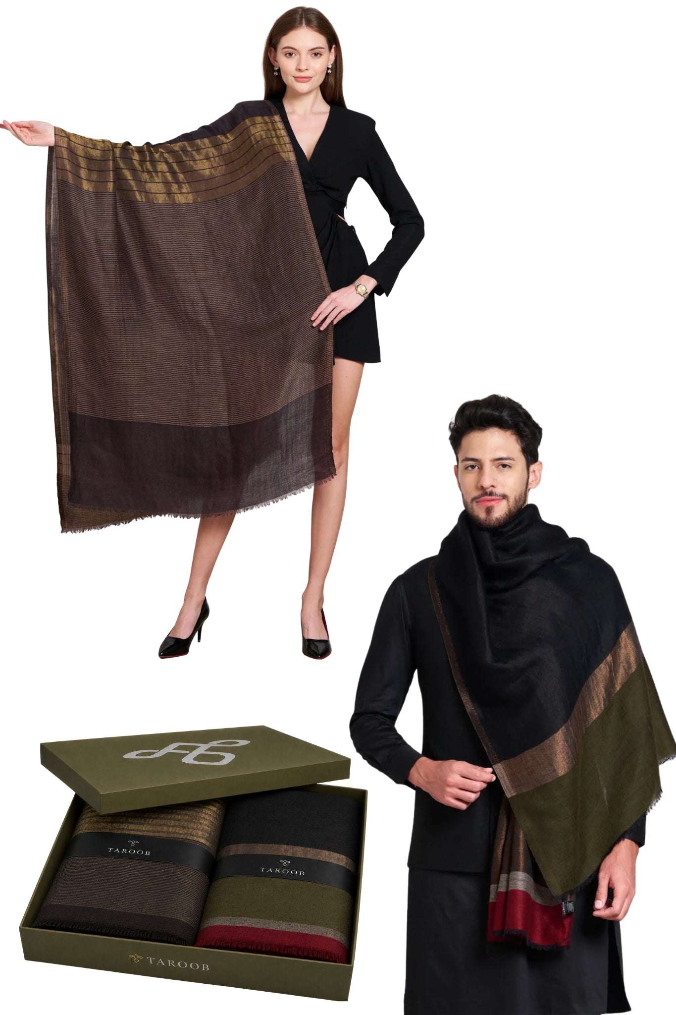 Taroob His & Her Gift Set of Men's and Women's Zari Stoles