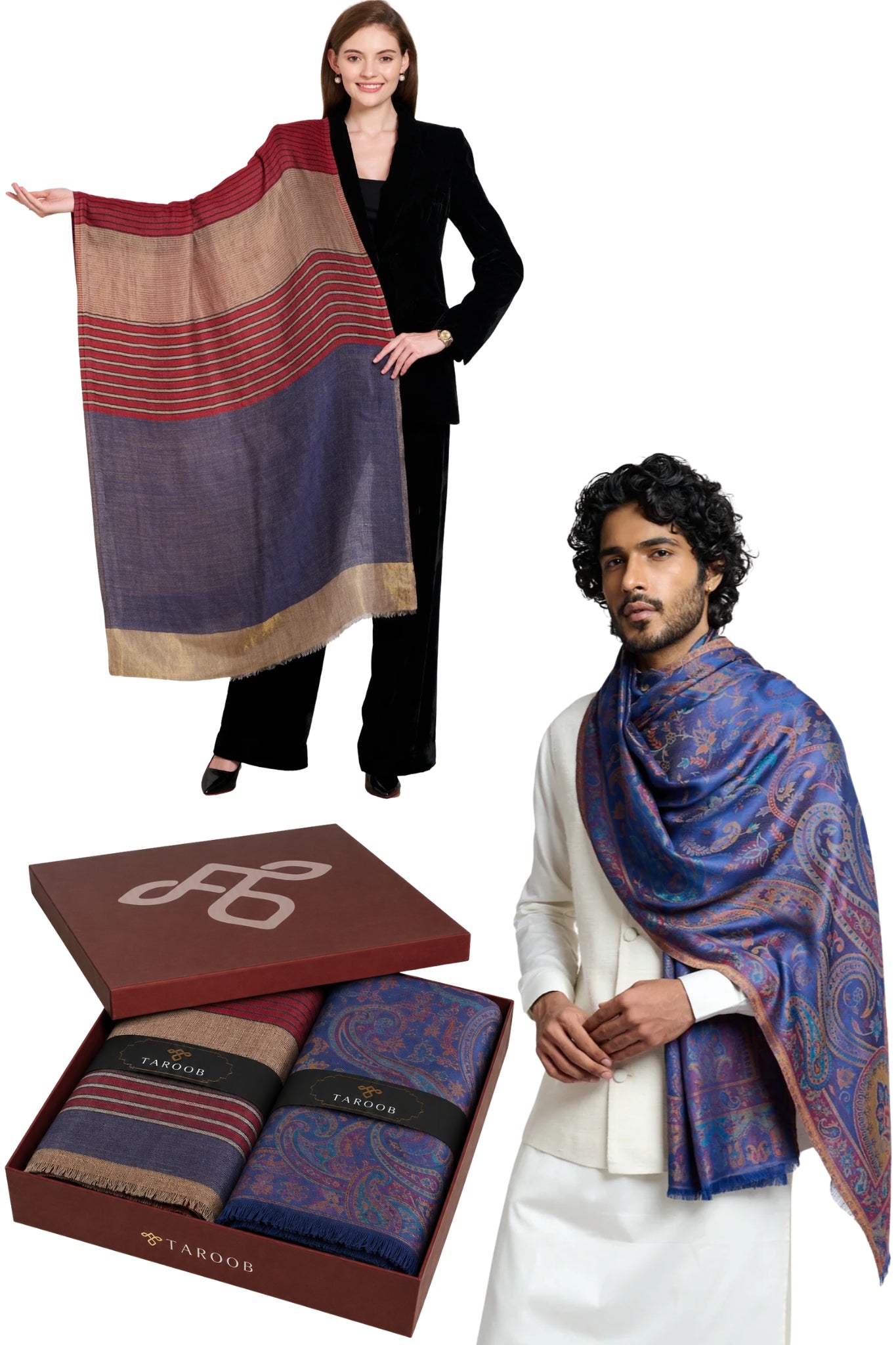Taroob His & Her Gift Set of Silk Jamawar Stole & Zari Stole