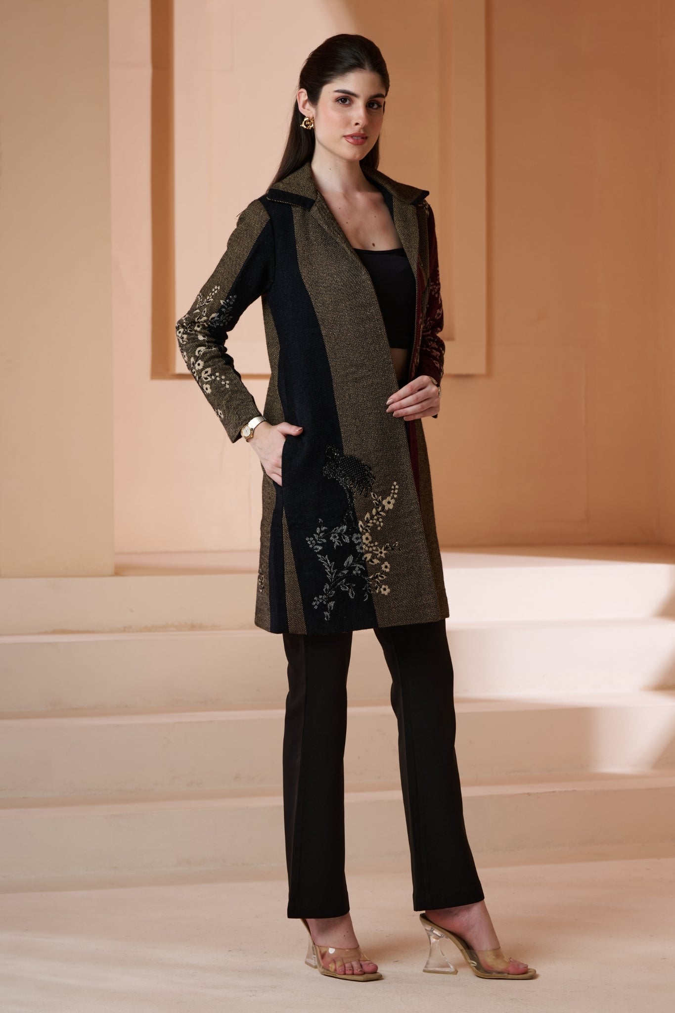 Taroob Homing Flamingos Swarovski Long Coat