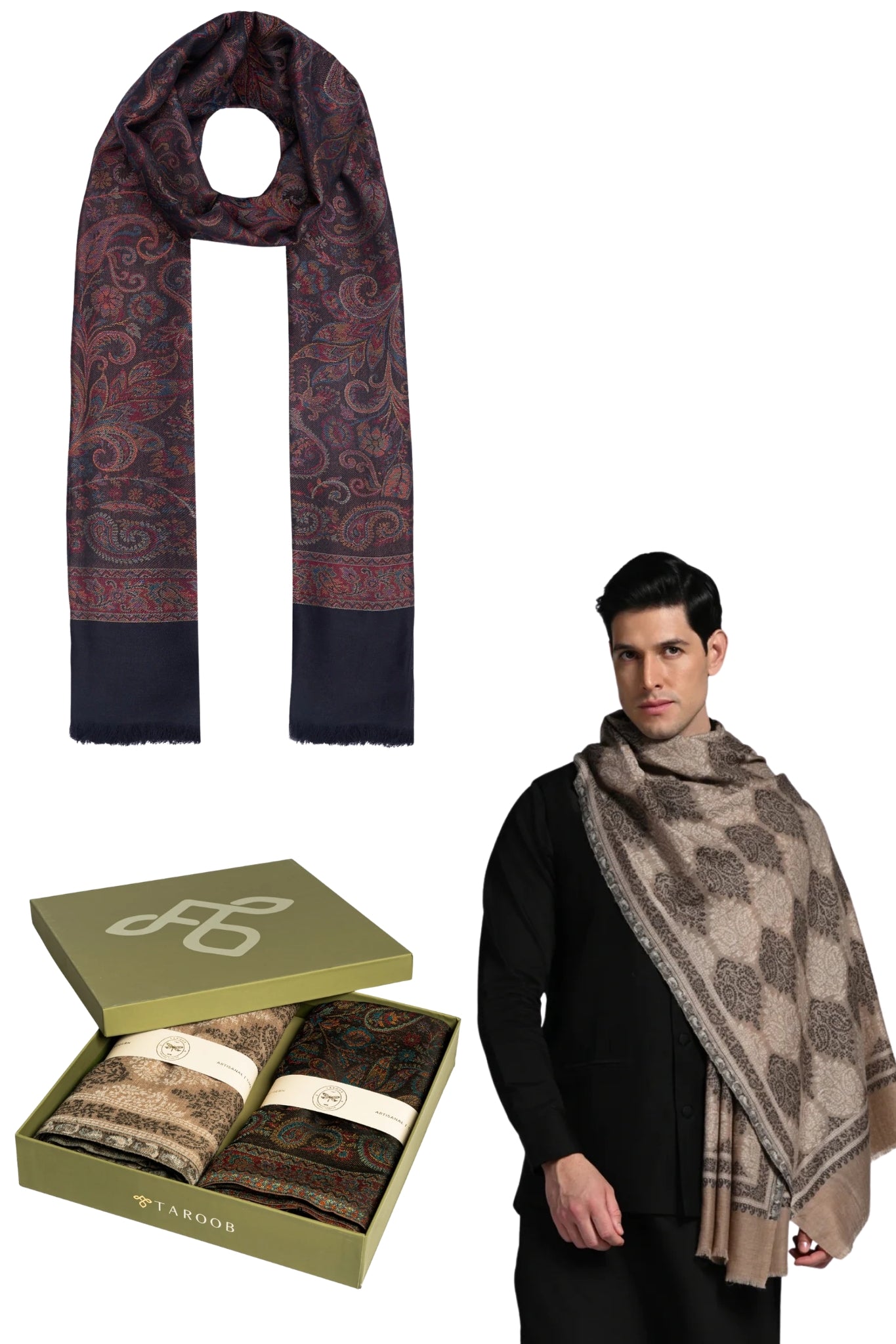 Taroob Couple Gift Set of Wool Silk Stole for Him & Silk Stole for Her in UAE