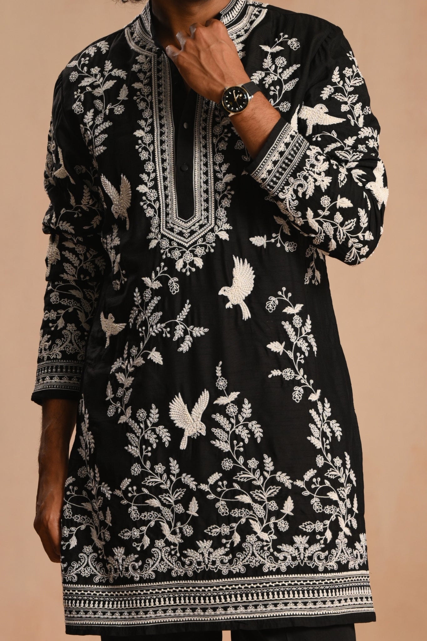 Black Shalimar Hand Embroidered Kurta Pajama Set