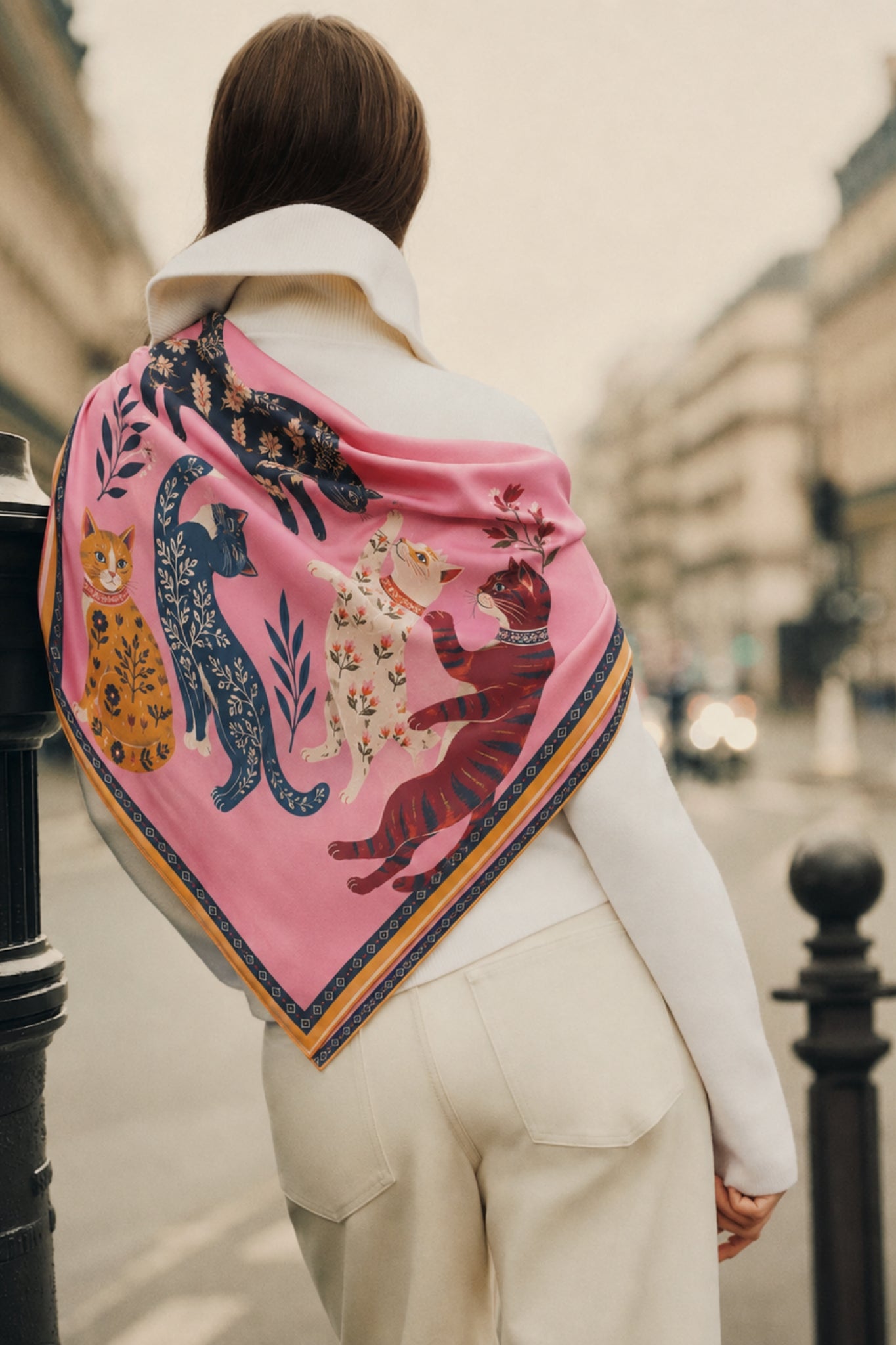 Pink Cat Club Silk Satin Scarf Taroob