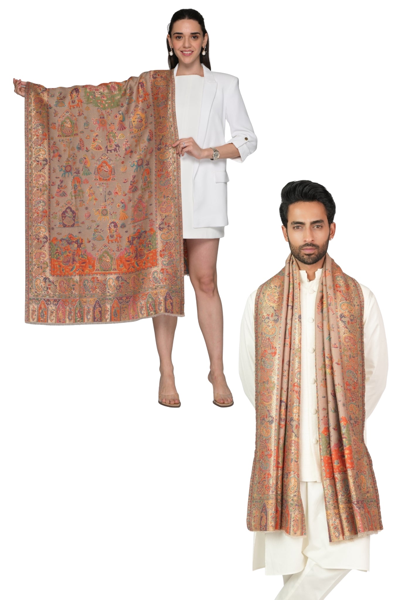 Taroob Gift Set of Unisex Pashmina Wool Resham Stole for Him or Her