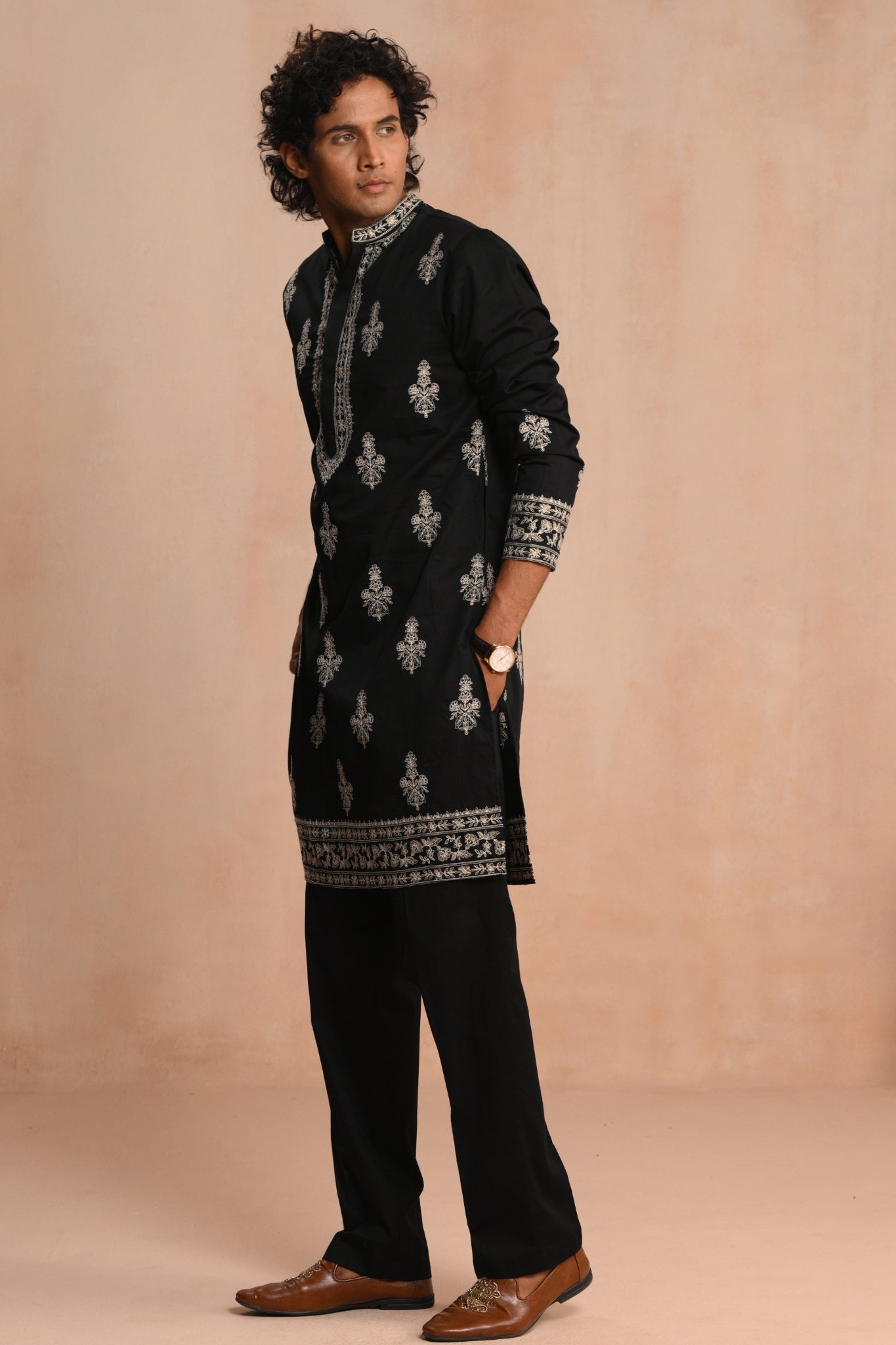 Black Shehzaad Embroidered  Kurta Pajama Set