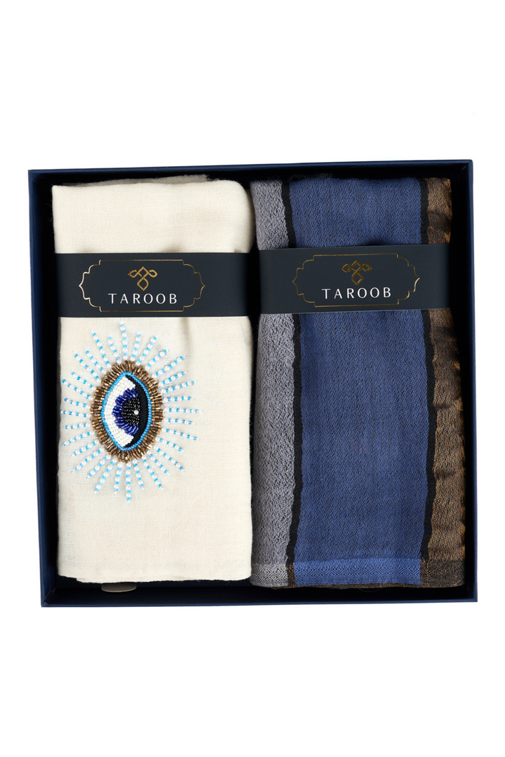 His & Her Gift Set of Men's Zari Scarf & Women's Embroidered Stole