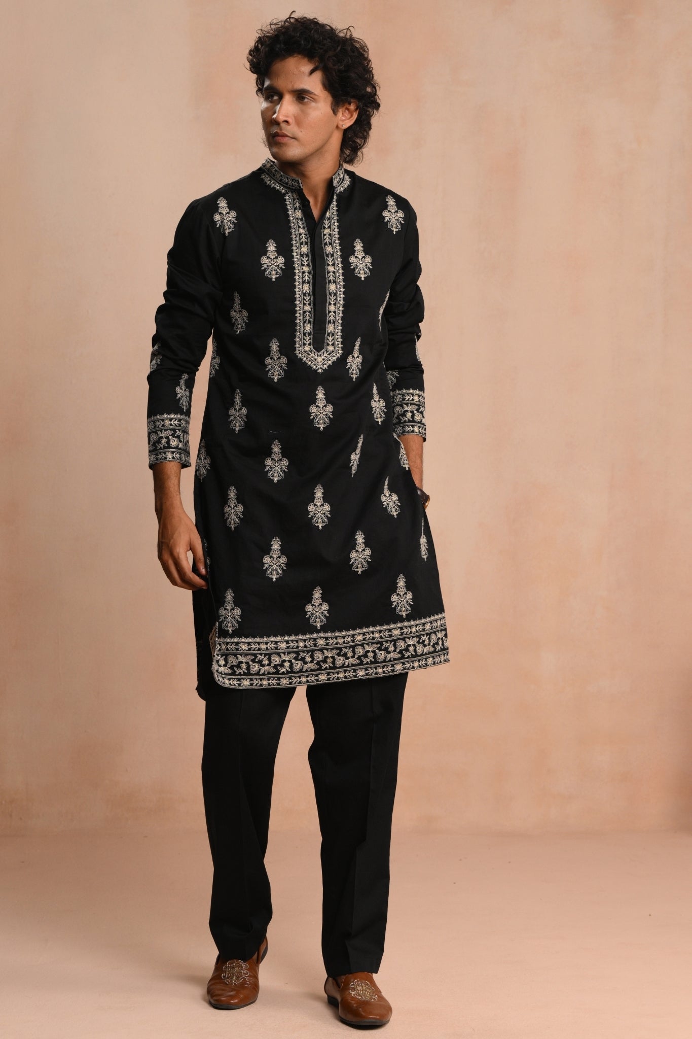 Black Shehzaad Embroidered  Kurta Pajama Set