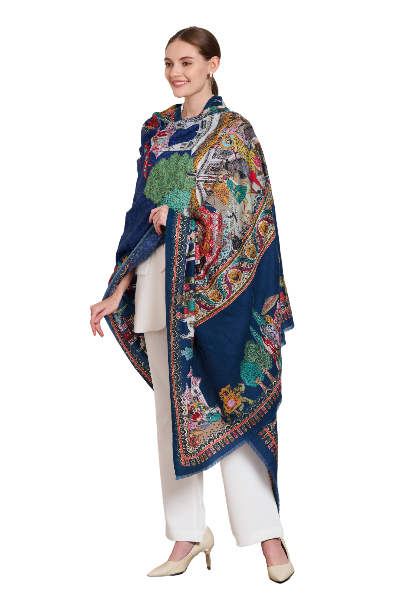 Oriental Women's Kalamkari Wool Shawl – Alternate view | Taroob