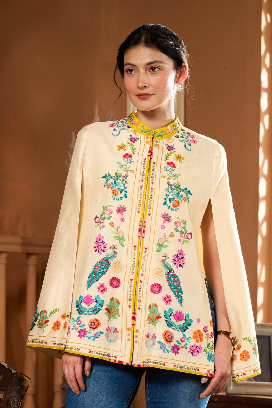 Taroob Dancing Feathers Kalamkari Cape