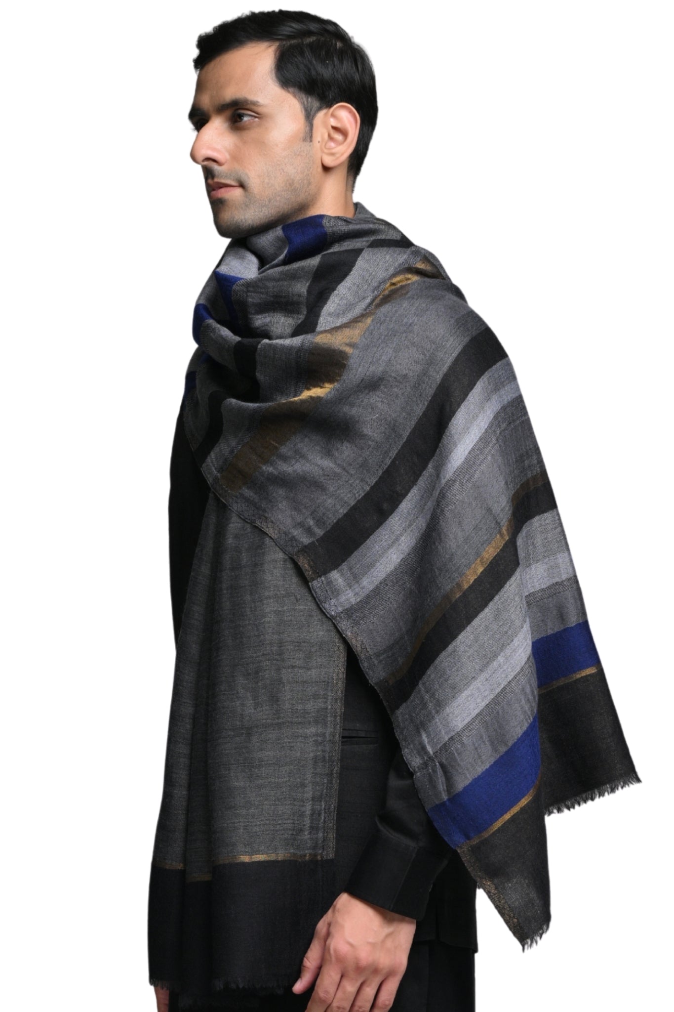 Taroob Multi Striper Soft  Wool Zari Stole