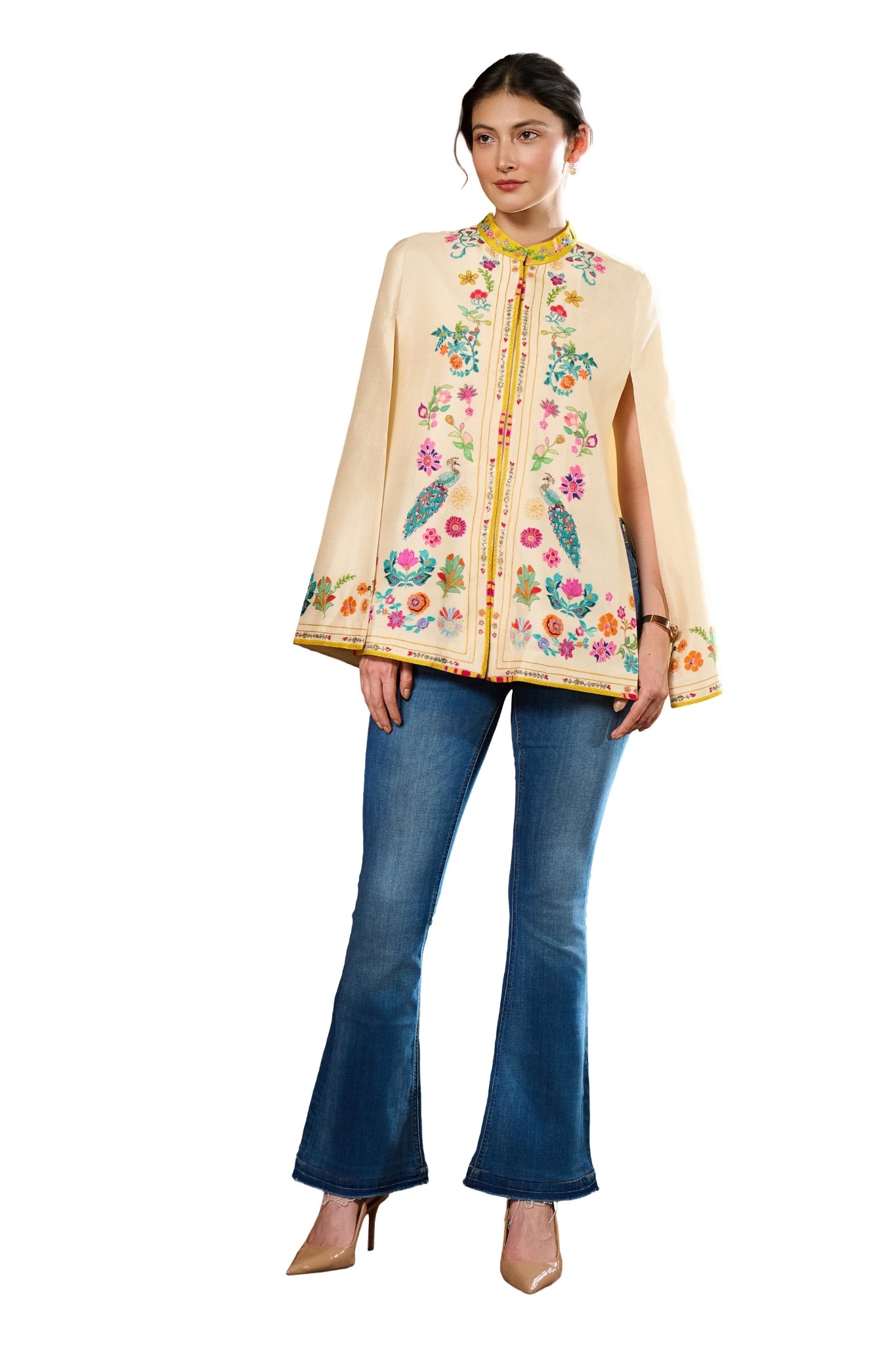 Taroob Dancing Feathers Kalamkari Cape