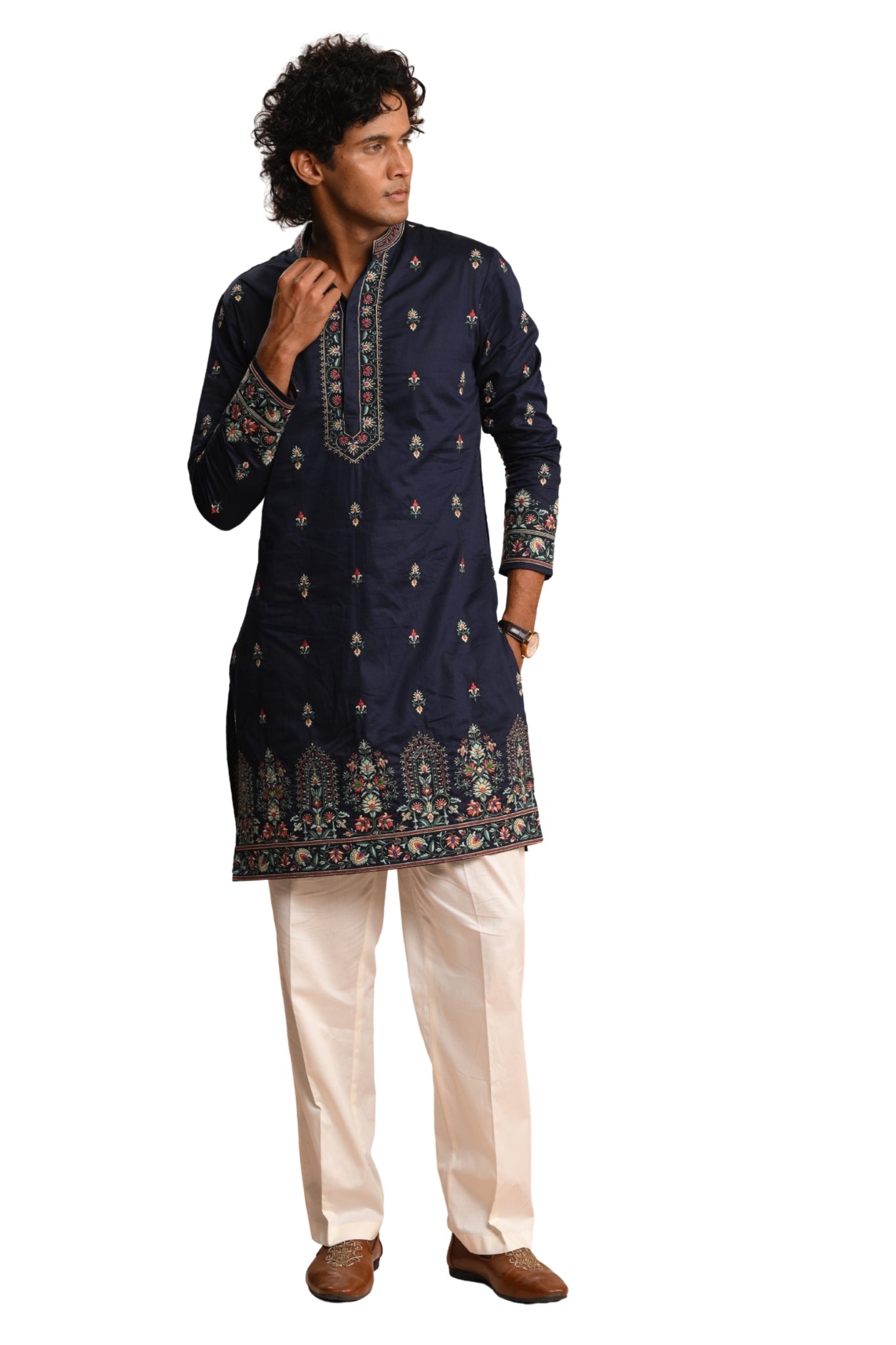Navy Classic Sozni Embroidered Kurta Pajama Set