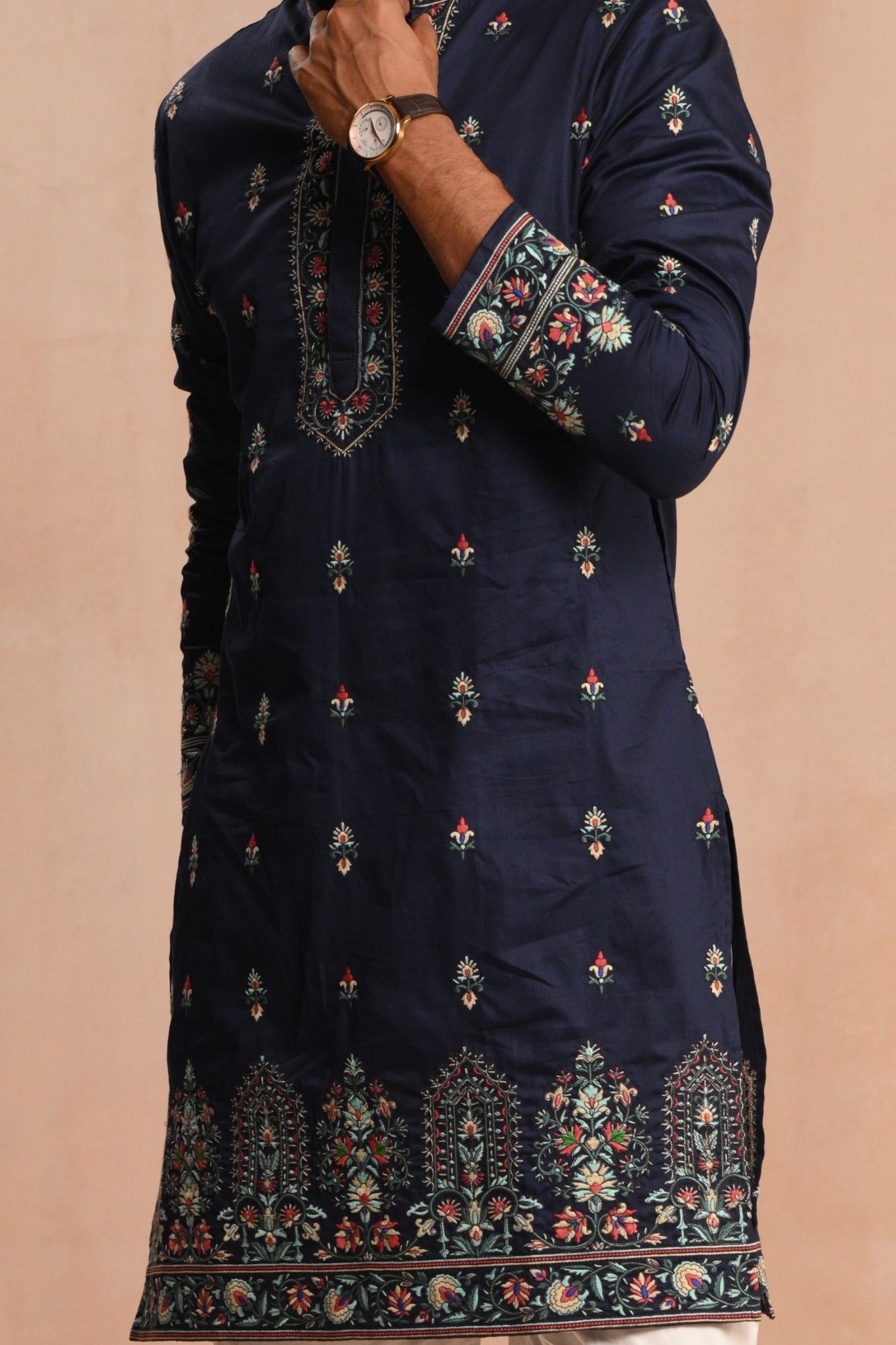 Navy Classic Sozni Embroidered Kurta Pajama Set