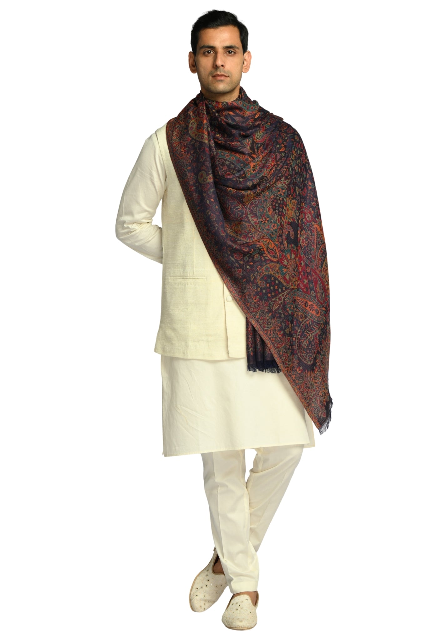 Taroob Vintage Paisley Kashmiri Silk Jamawar Shawl