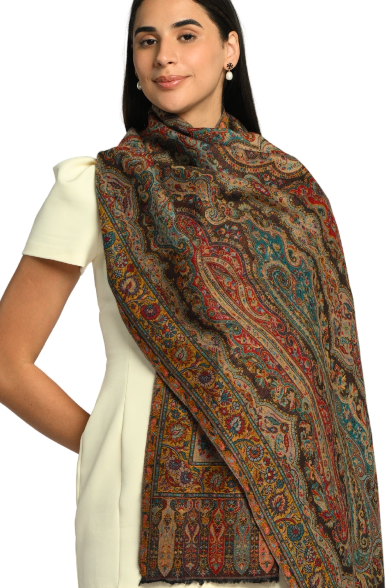 Taroob Luxe Paisley Merino Wool Reversible Stole