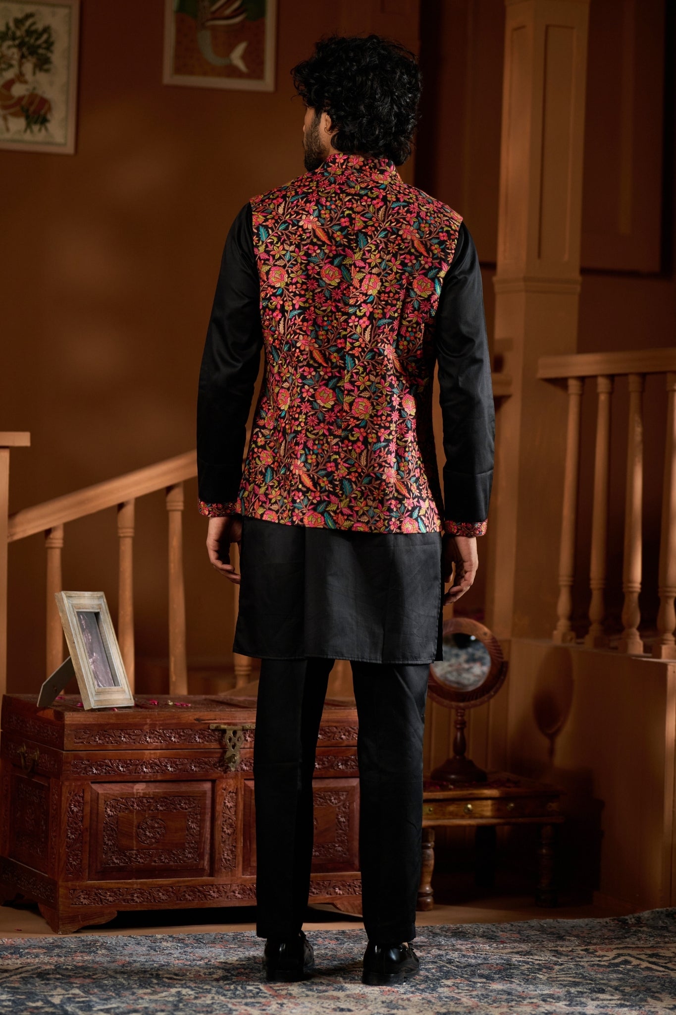 Taroob Embroidered Kashmir Noir Nehru Jacket