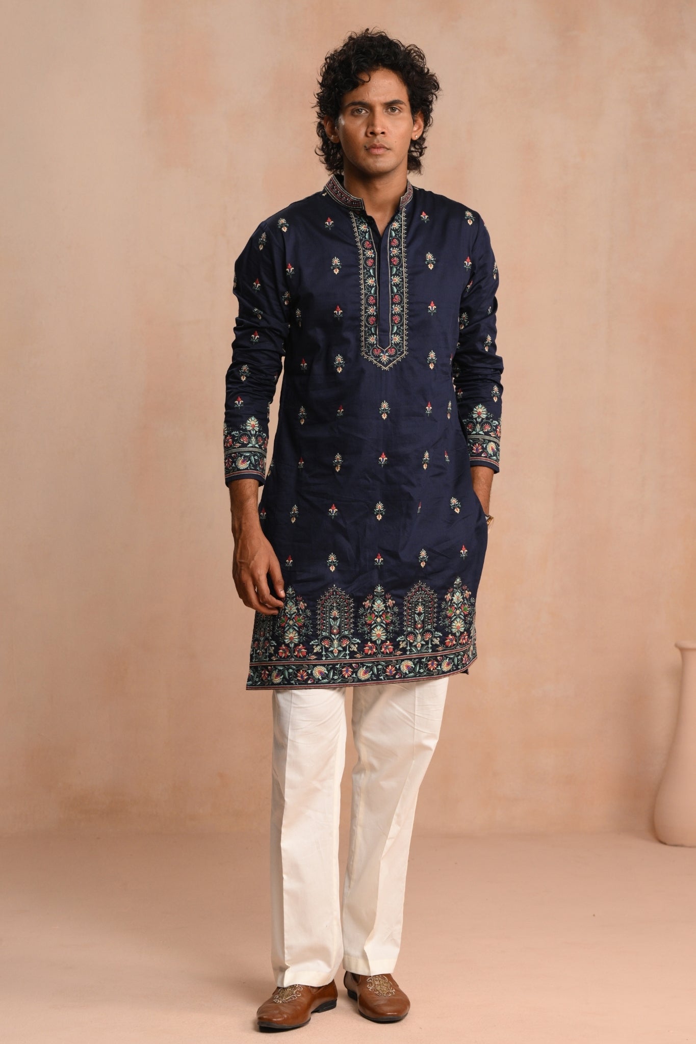 Navy Classic Sozni Embroidered Kurta Pajama Set